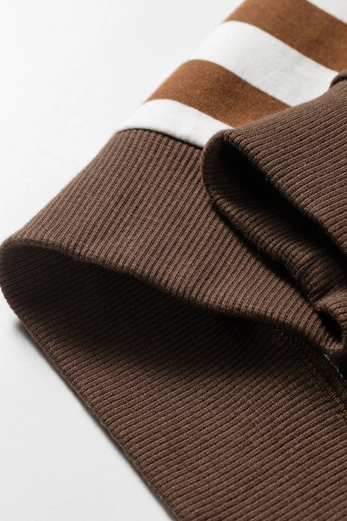 Exposed Seam Colour Block Patchwork Button Placket Sweatshirt – Brown Stripe