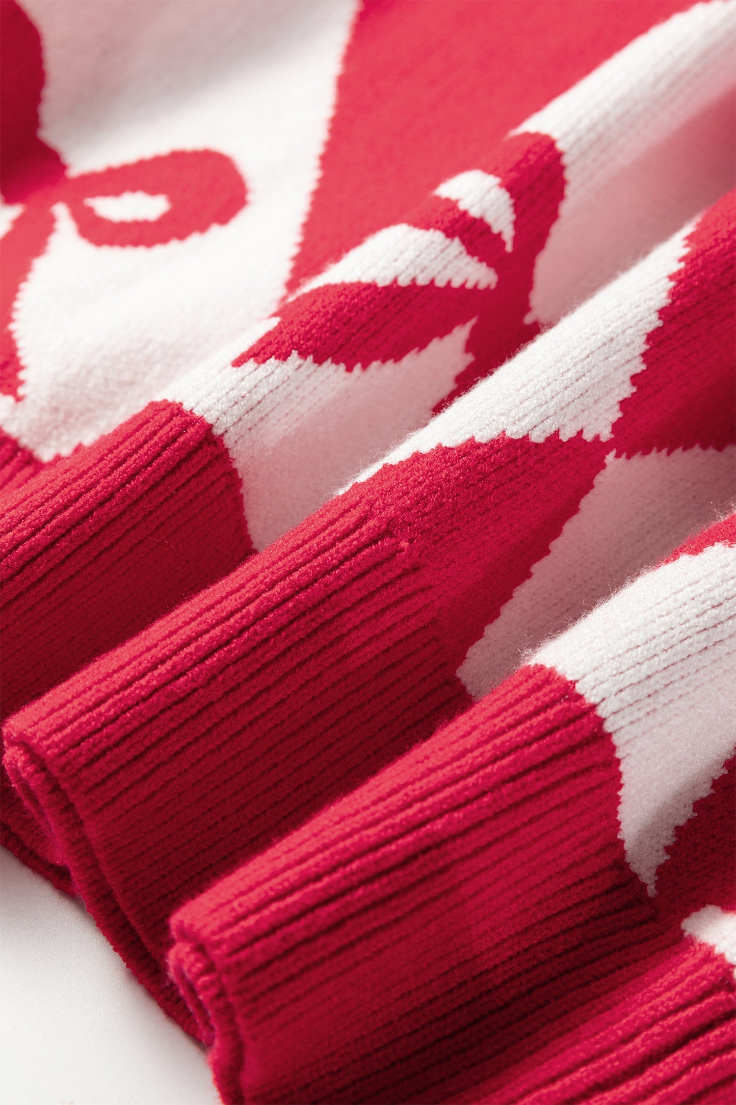 Black Bow Print 2-tone Rhombus Knit Loose Sweater - eAura