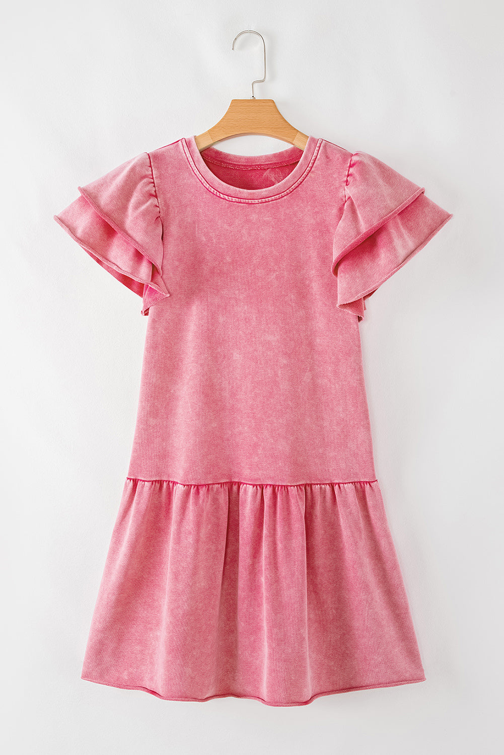 Sachet Pink Mineral Wash Raw Edge Ruffle Mini Dress eAura