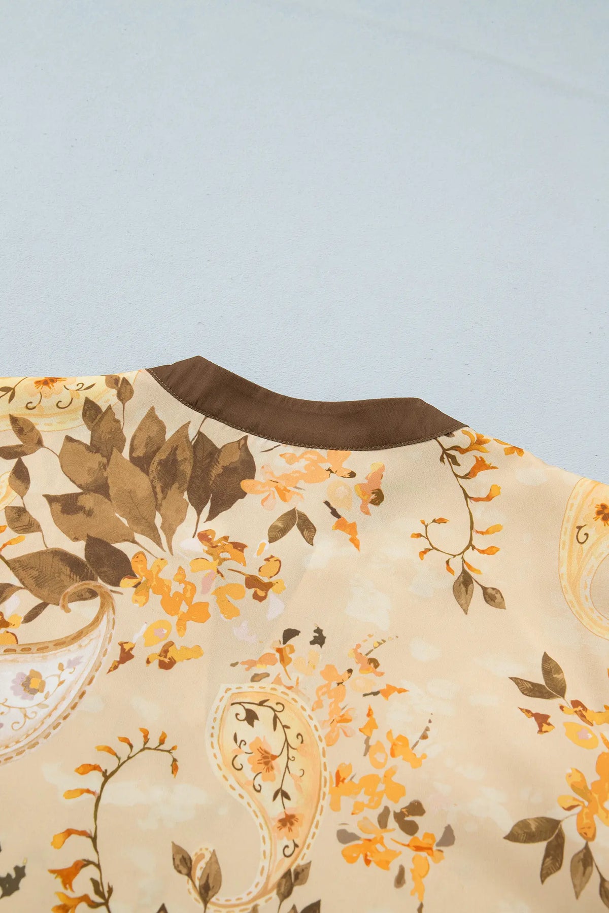 Paisley Print Tie Neck Long Sleeve Blouse – Khaki