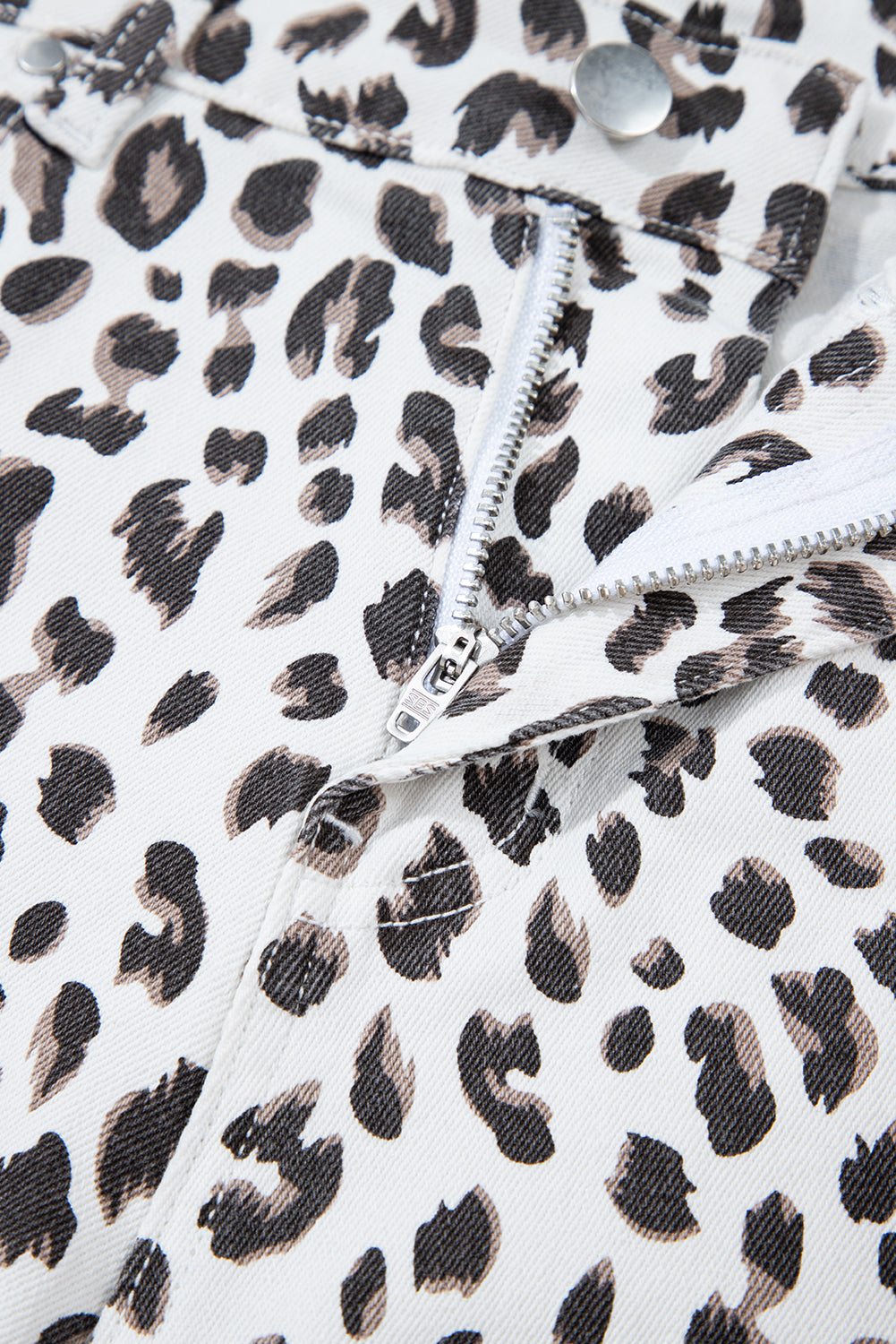 White Leopard Frayed Hem Denim Shorts eAura