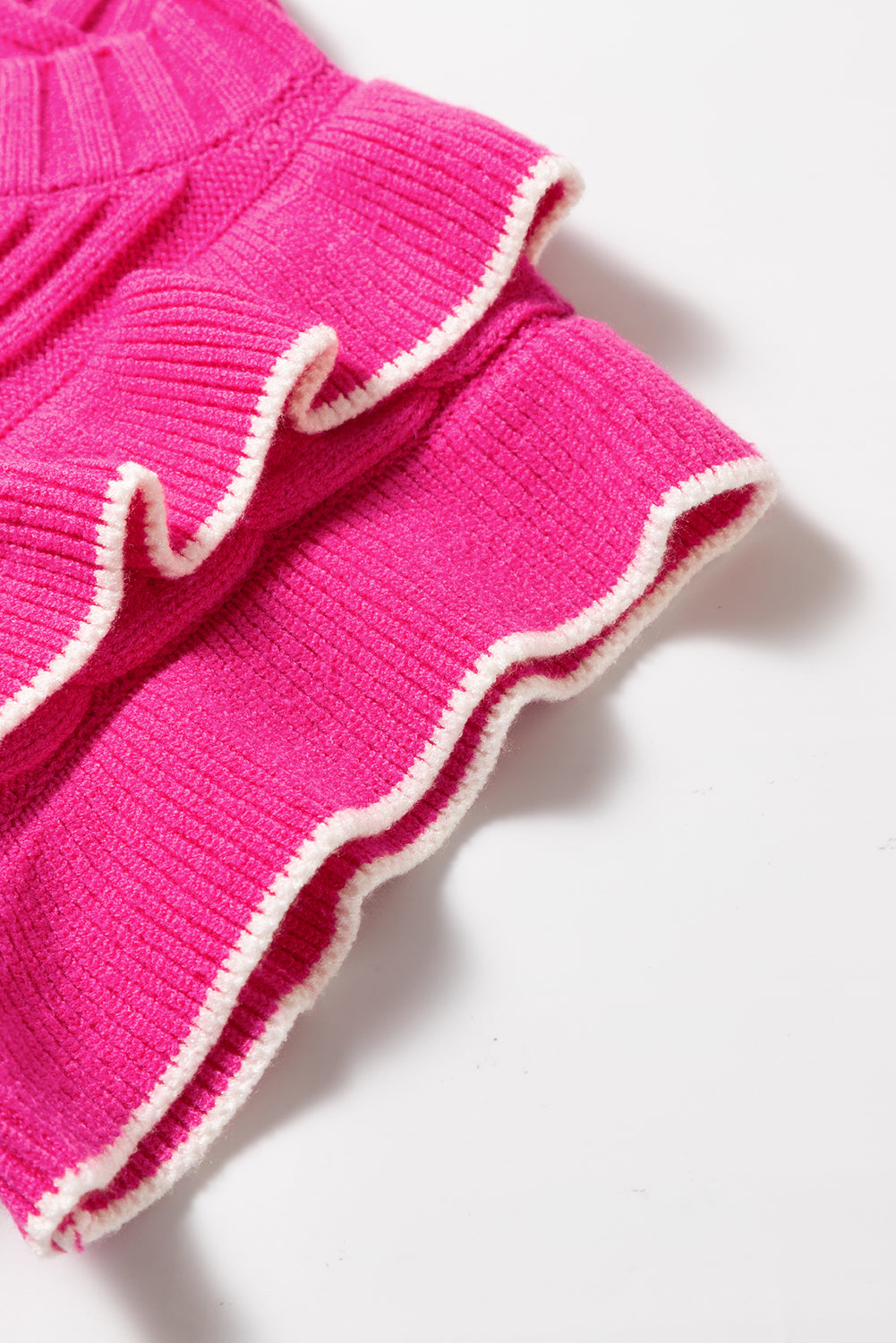 Strawberry Pink Textured Knit Ruffled Mock Neck Sweater Tank eAura