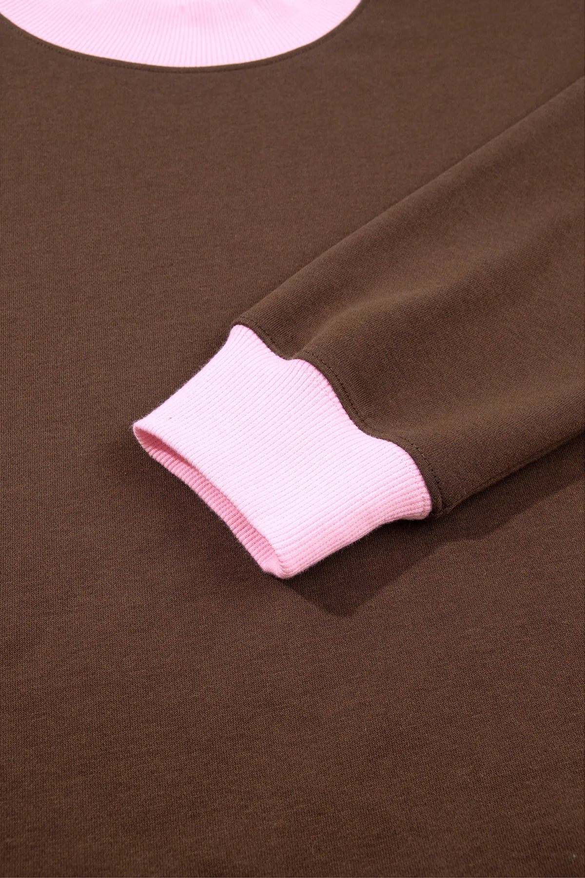 Colourblock Trim Crewneck Long Sleeve Pullover Sweatshirt – Pink