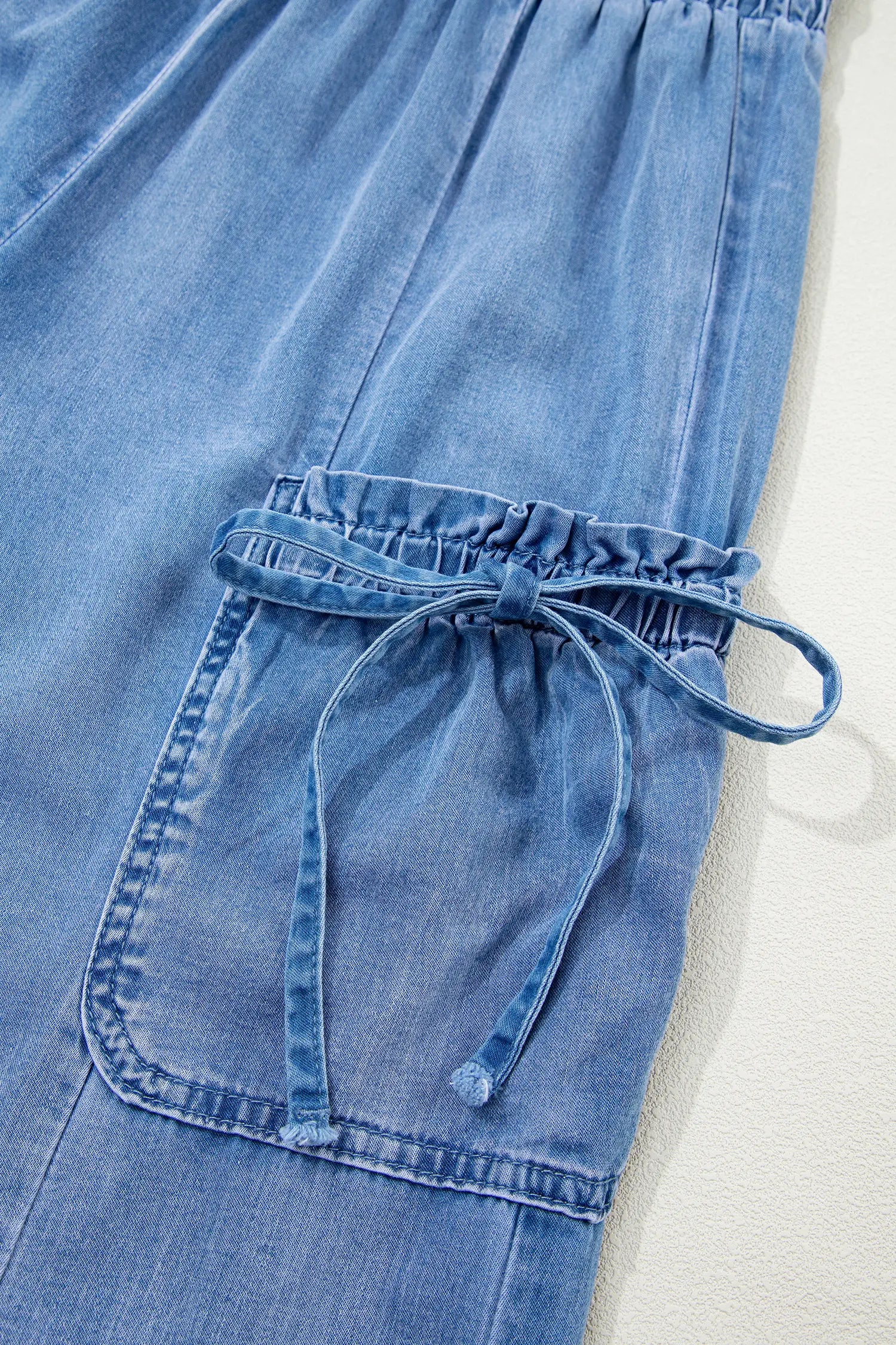 Beau Blue Drawstring Elastic Waist Pocketed Loose Denim Pants