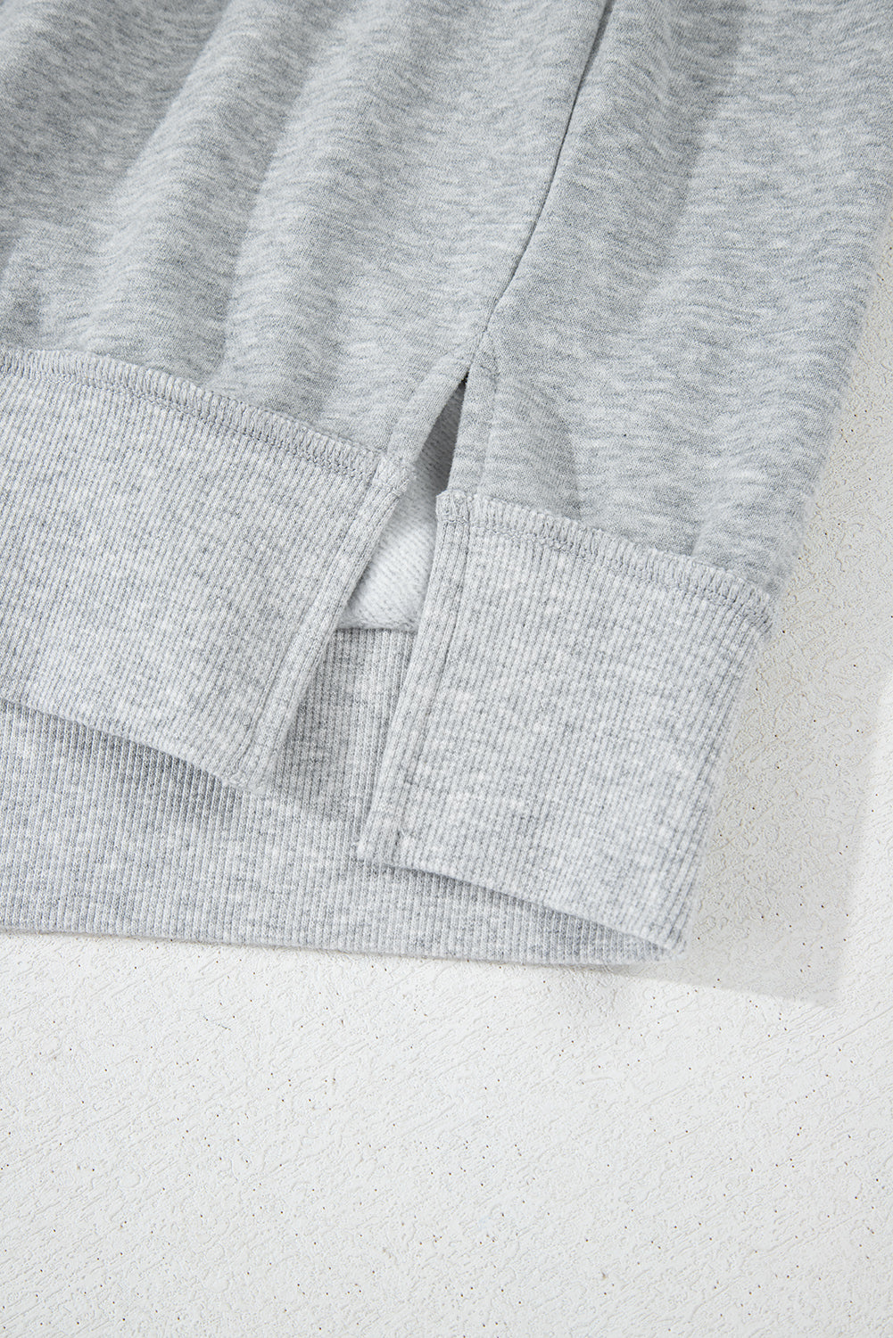 Grey Half Zipper Collared Drop Shoulder Side Slits Sweatshirt eAura
