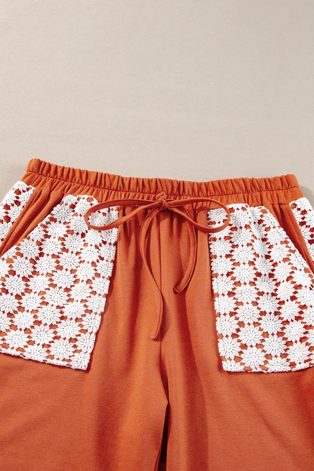 Gold Flame Plus Size Floral Crochet Patch Drawstring Wide Leg Trousers BB Fashion Outlet