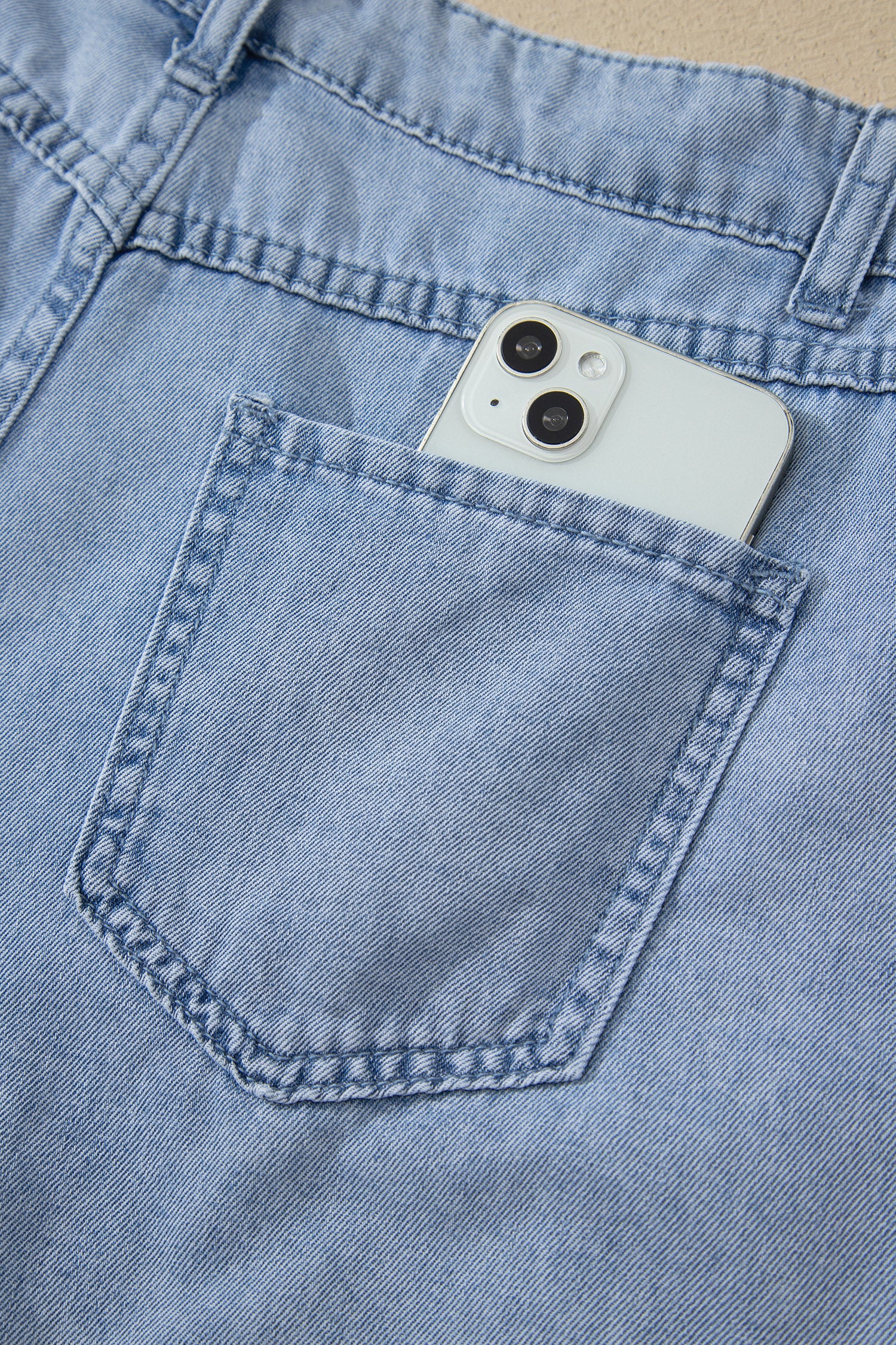 Myosotis Scalloped Hem Casual Denim Shorts