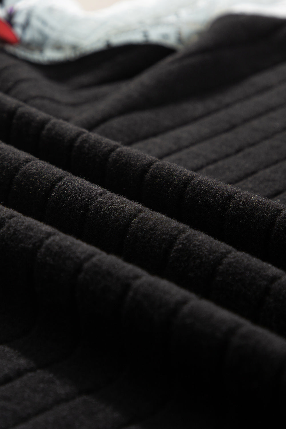 Black Floral Patchwork Long Sleeve Ribbed Blouse - eAura