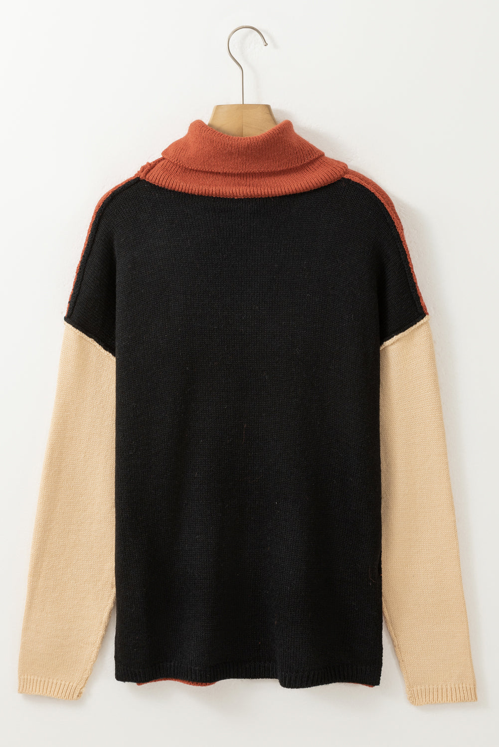 Colour Block Turtle Neck Drop Shoulder Knit Sweater Dear-Lover Dropshipping