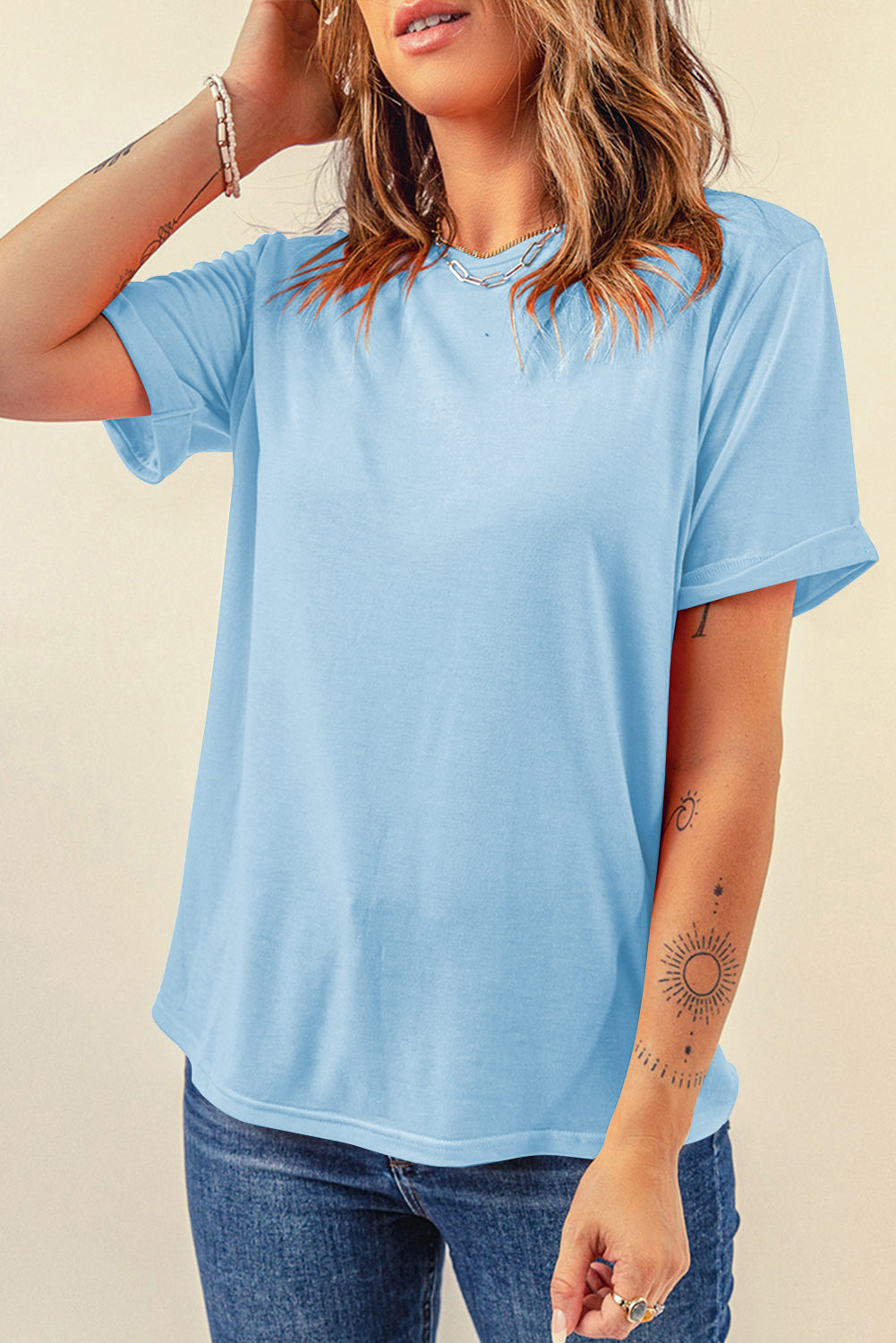 Bright Casual Plain Crew Neck Tee - eAura