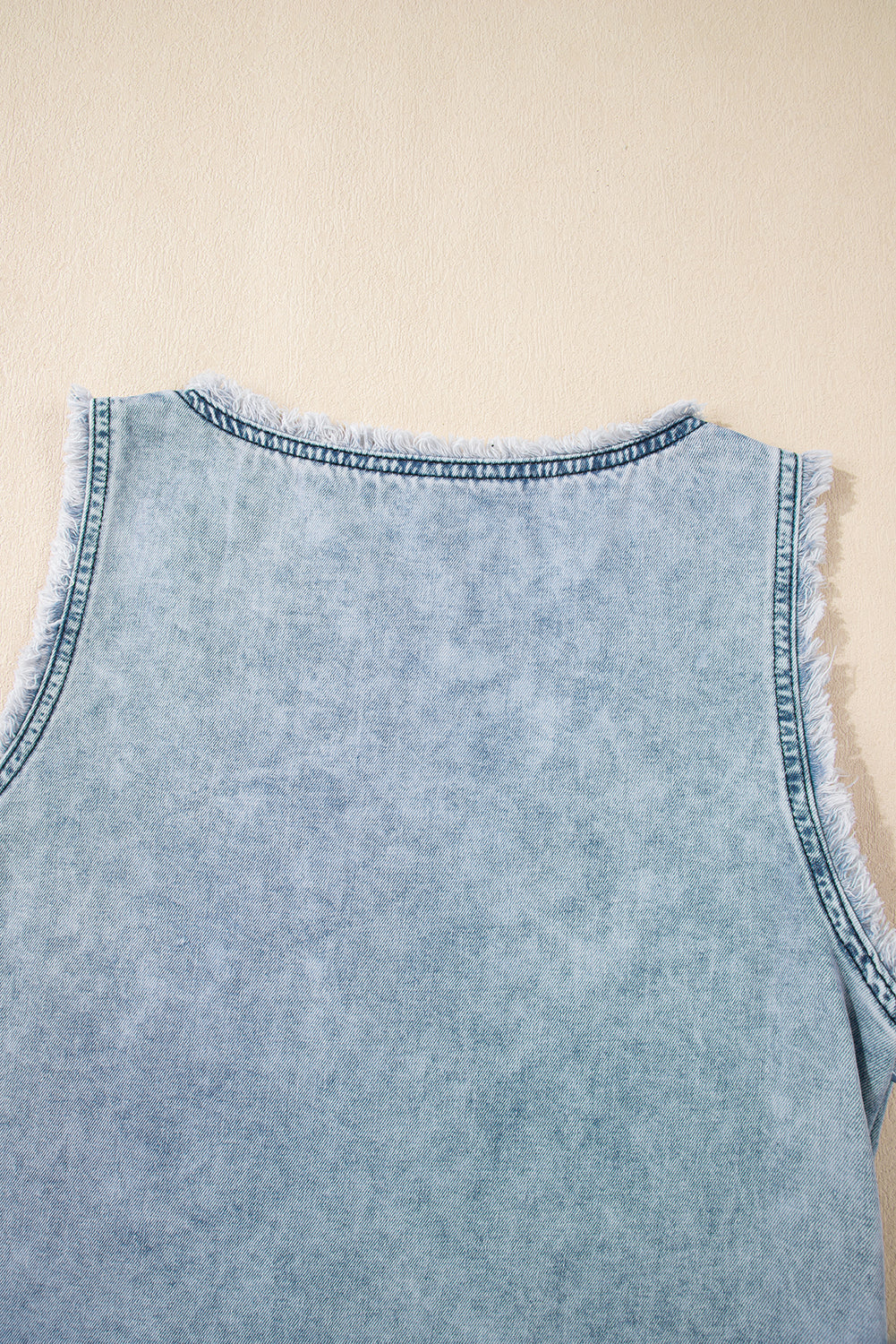 Beau Blue Mineral Wash Denim Frayed Scoop Sleeveless Top eAura