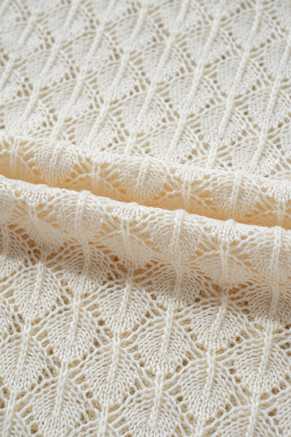 Beige Hollow Out Crochet O Neck Short Sleeve Sweater Tee eAura