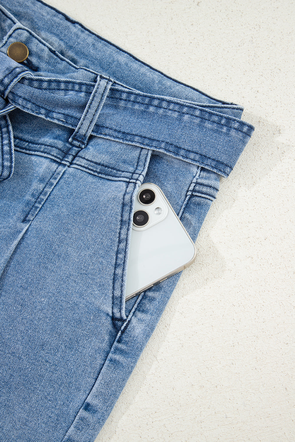 Western Washed Bow Knot Sash Wide Leg Jeans - eAura