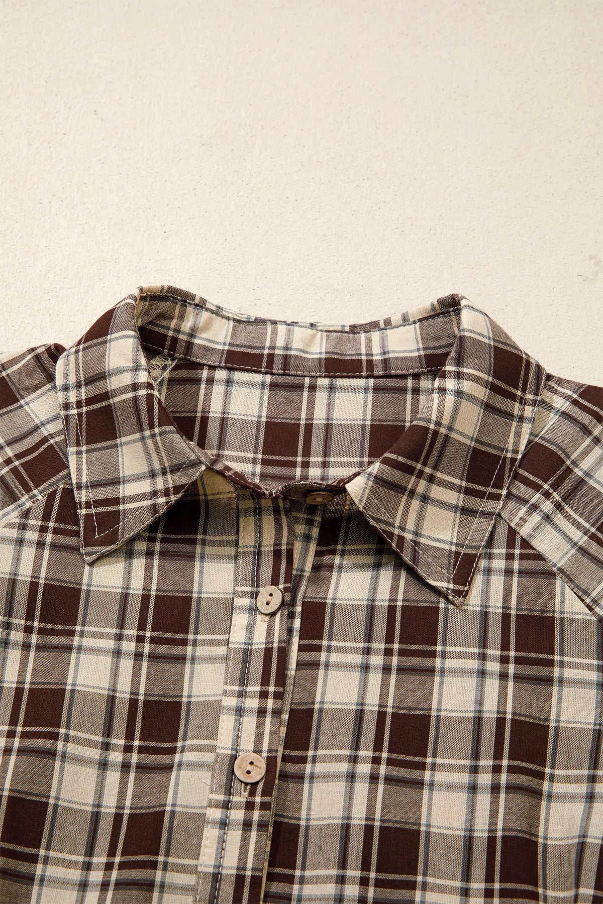 Plaid Long Sleeve Short Shift Mini Dress – Brown