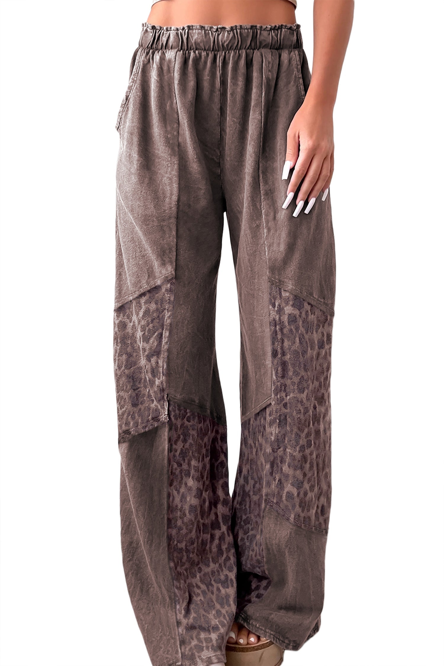Mineral Wash Leopard Patchwork Trousers - eAura