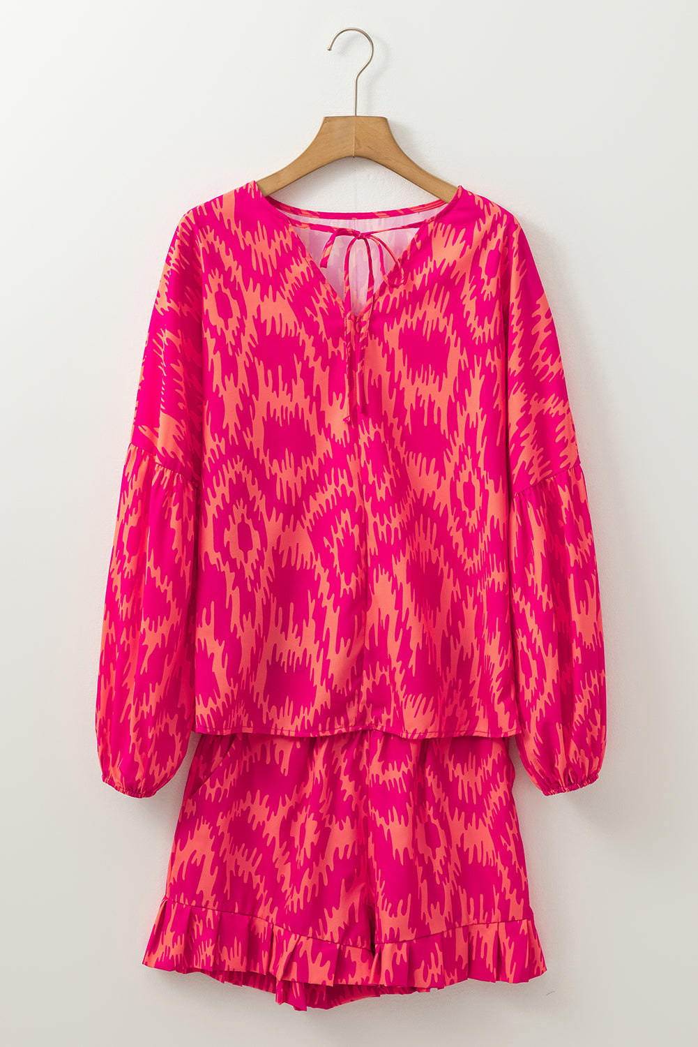 Rose Western Aztec Geometric Print Top and Ruffled Shorts Set BB Fashion Outlet