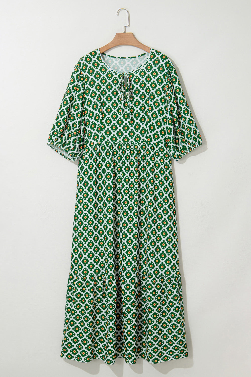 Green Geometric Floral Print Half Sleeve Plus Size Maxi Dress BB Fashion Outlet