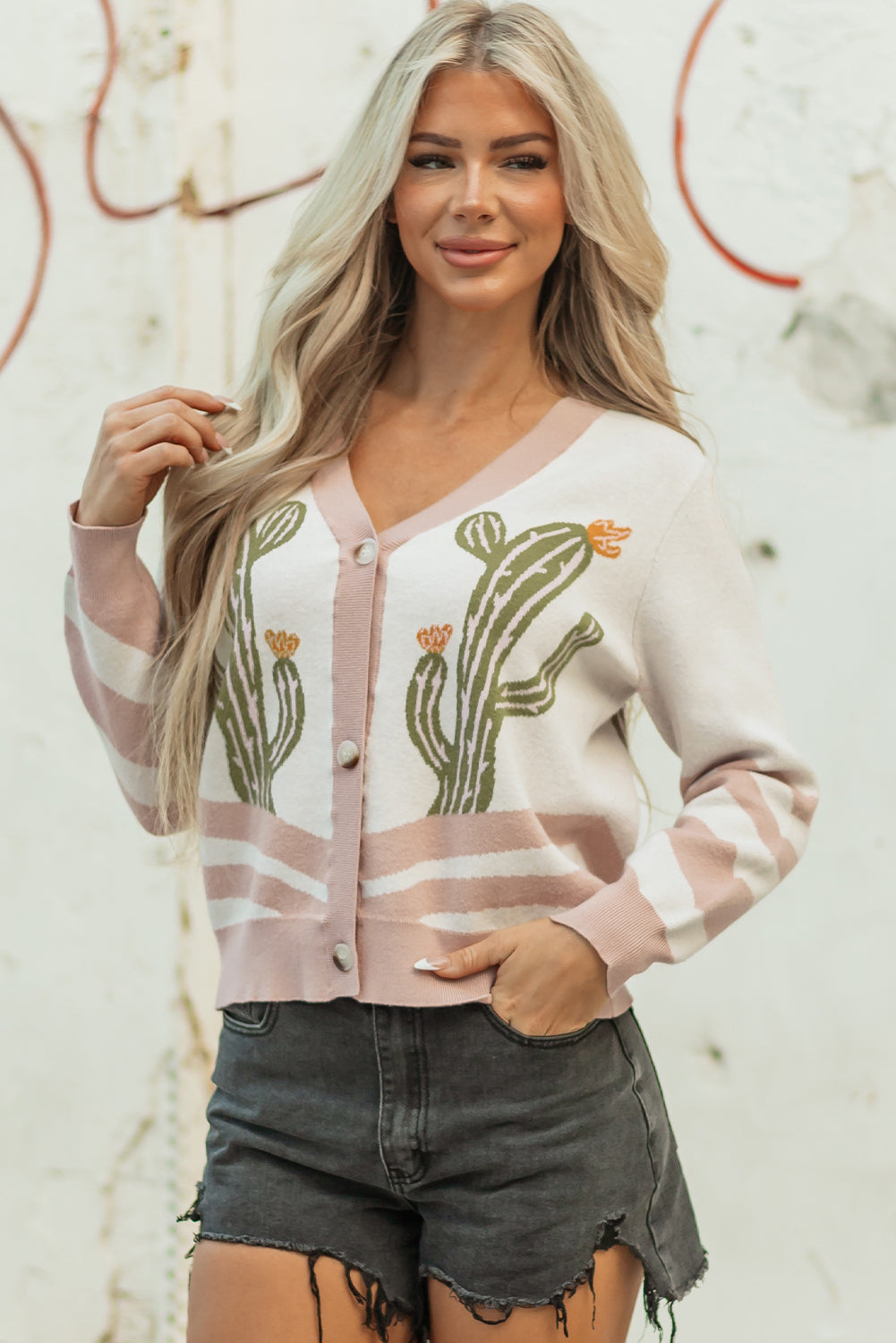 Desert Cactus Buttoned Front Knit Cardigan eAura