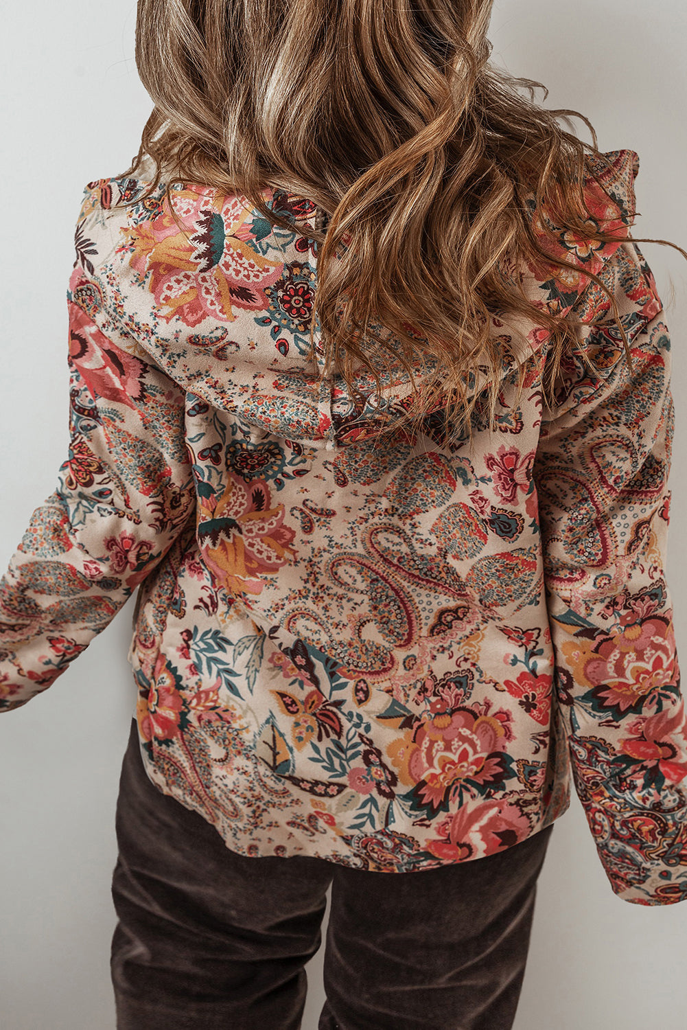 Floral Printed Sherpa Lined Hooded Jacket eAura