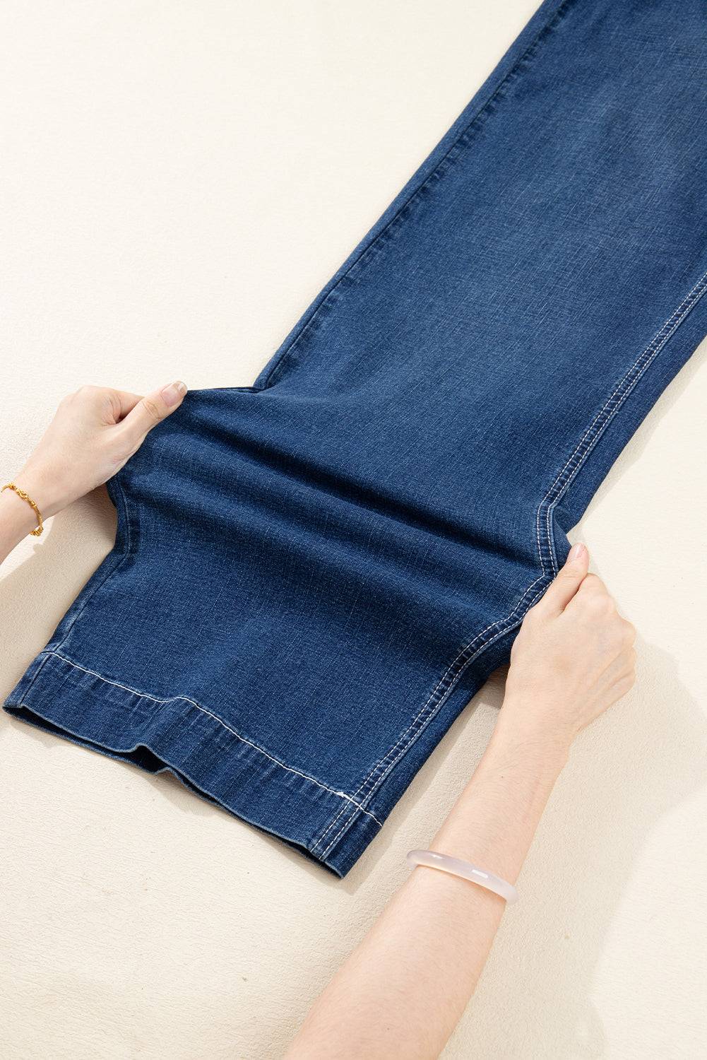 Stitched Waist Detail Loose Cuffed Jeans - eAura