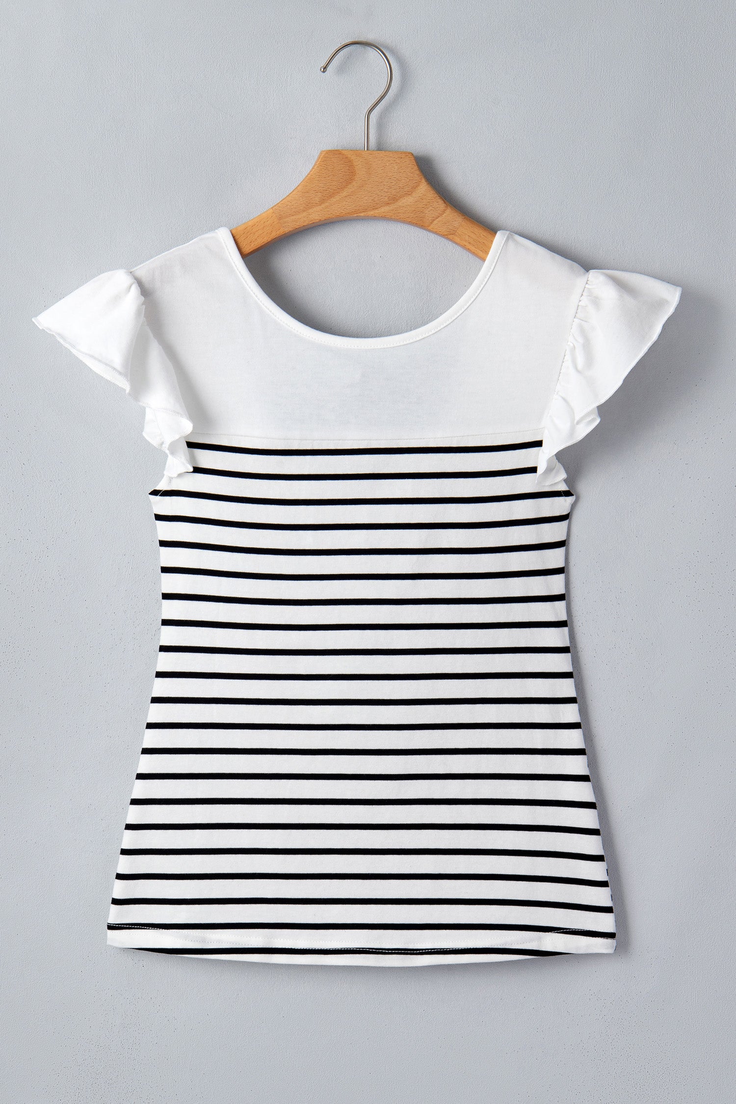 White Stripe Contrast Knot Back Ruffle Tank Top