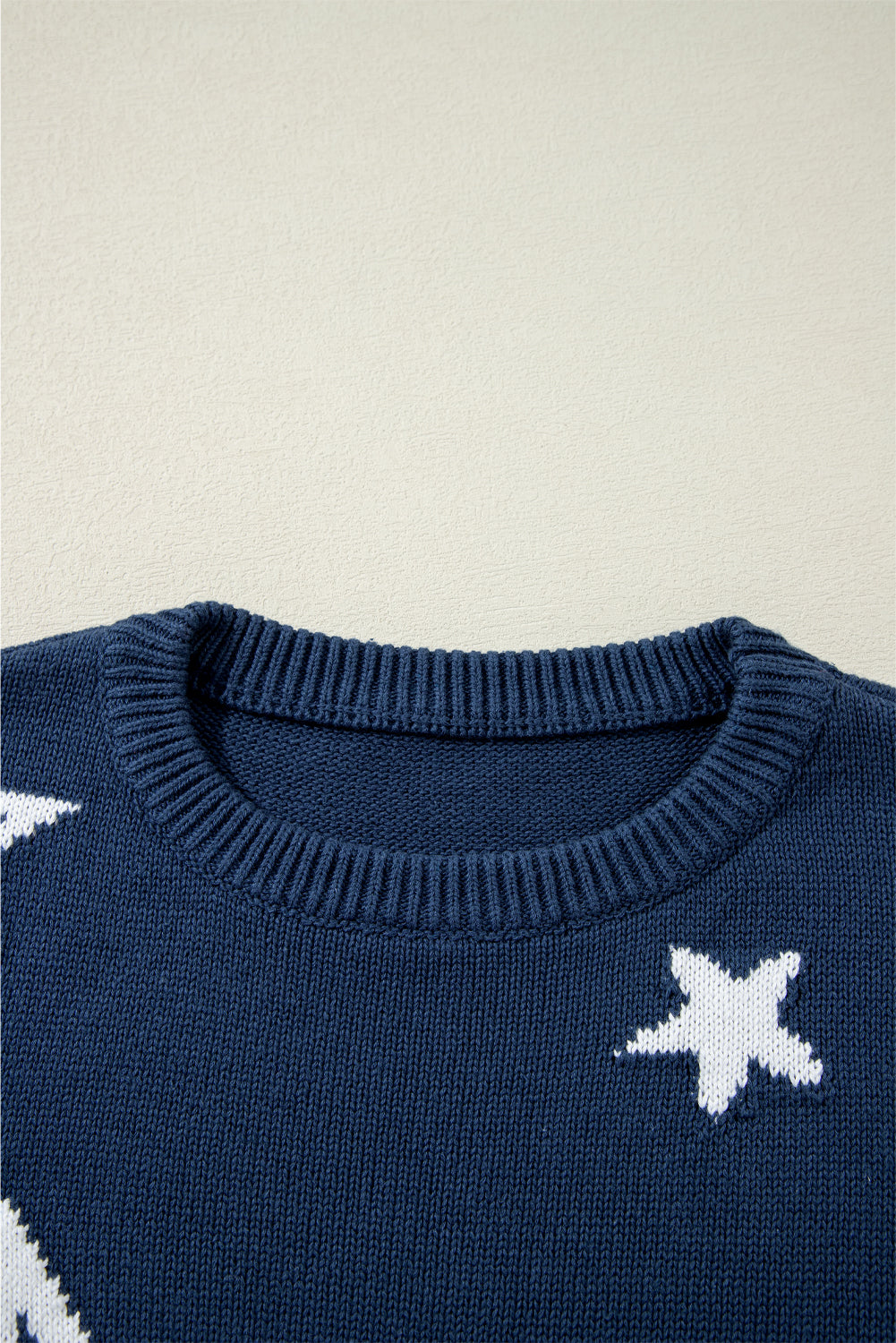 Sail Blue Star Pattern Drop Shoulder Knitted Sweater eAura