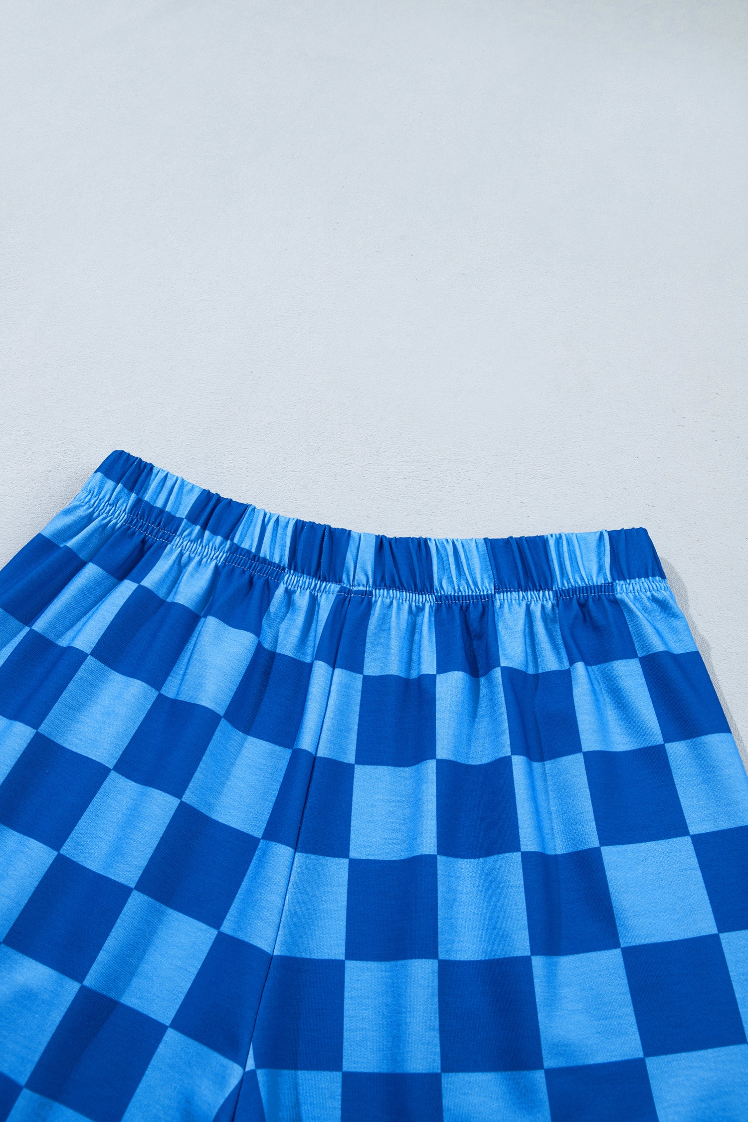 Plaid Checkered Long Sleeve Crop Top Elastic Waist Shorts Two Piece Set – Dark Blue