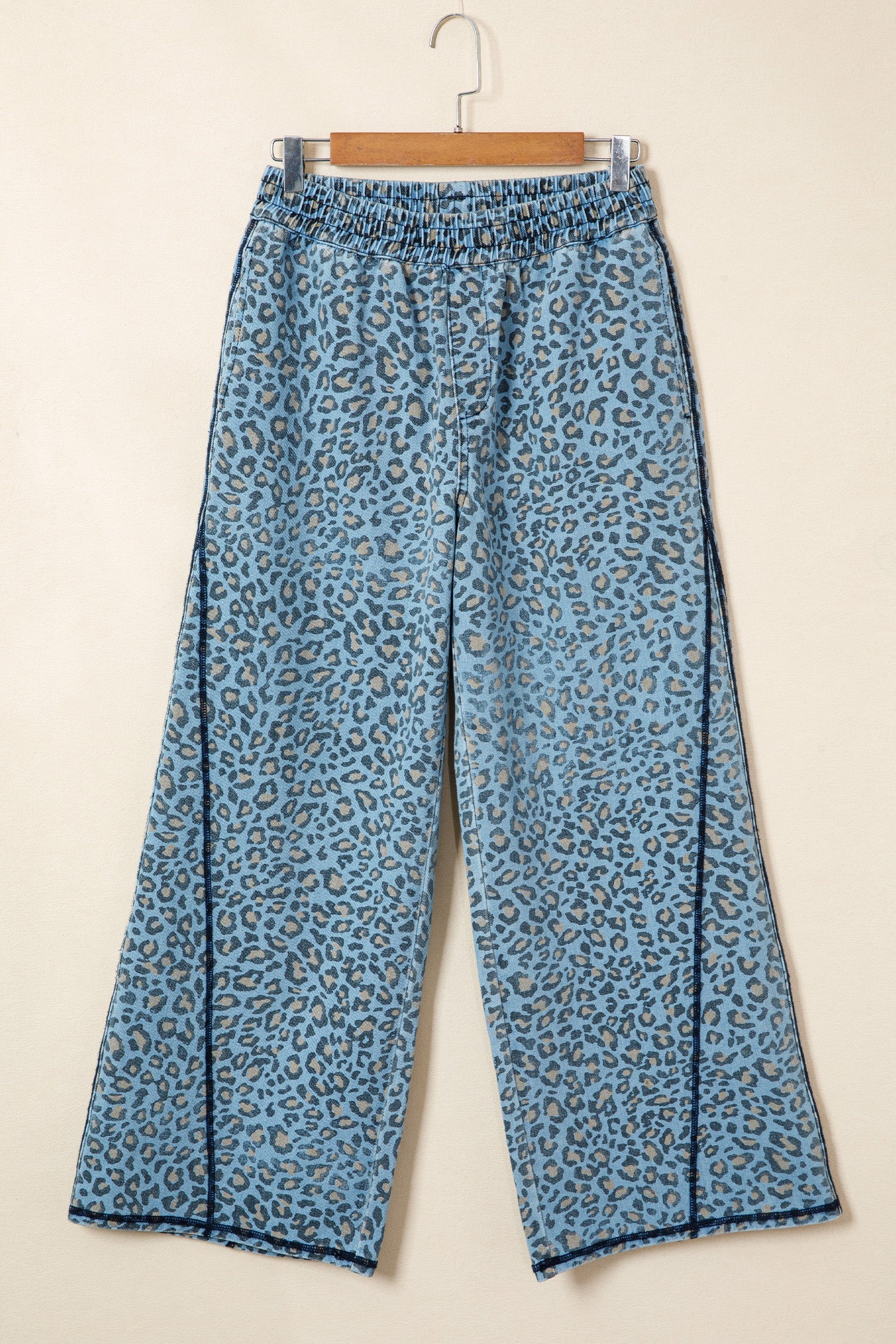 Leopard Print Exposed Seam Detail Wide-Leg Drawstring Jeans - eAura