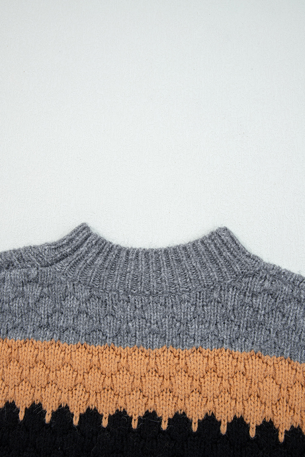 Khaki Color Block High Neck Baggy Sweater - eAura