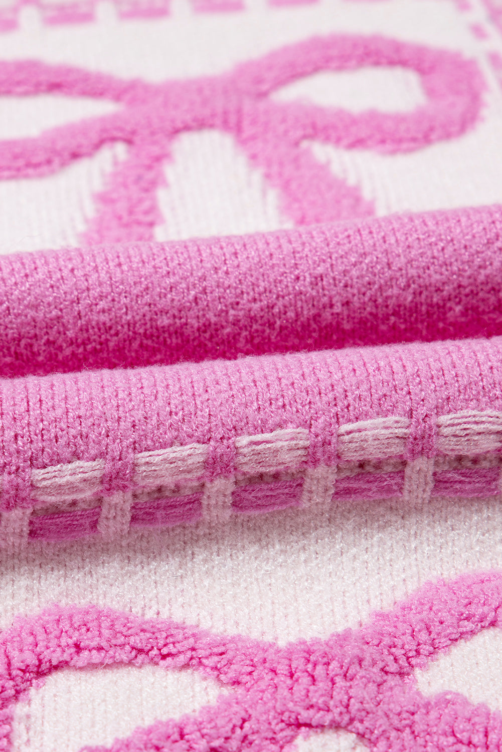 Pink Bow Knot Two Tone Checkered Crew Neck Sweater eAura