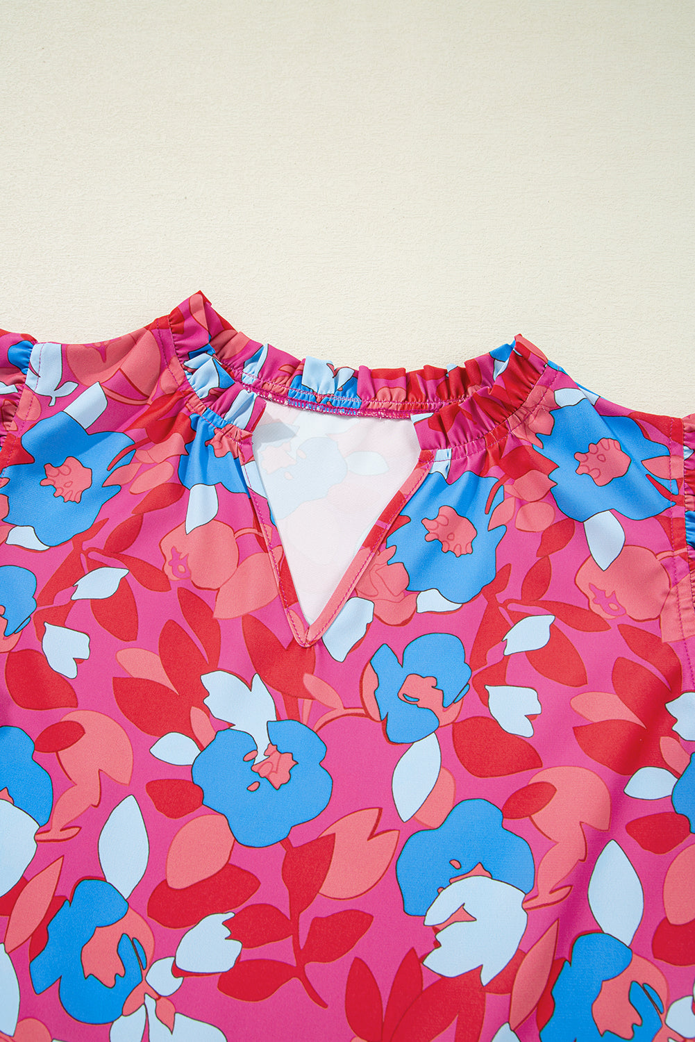 Rose Red Ruffled Sleeve Floral Blouse eAura