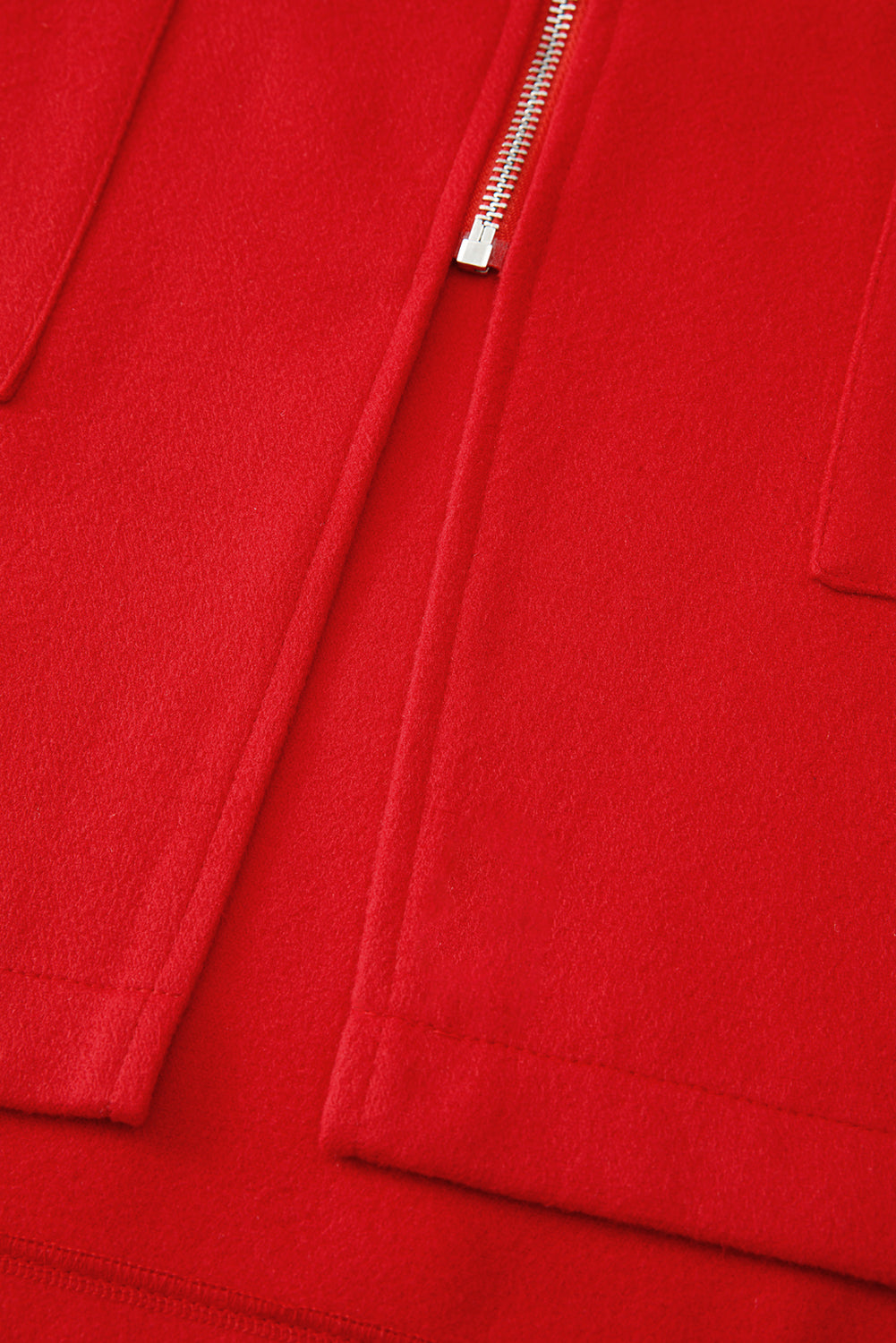 Fiery Red Solid Color Casual Zip up Hooded Coat BB Fashion Outlet