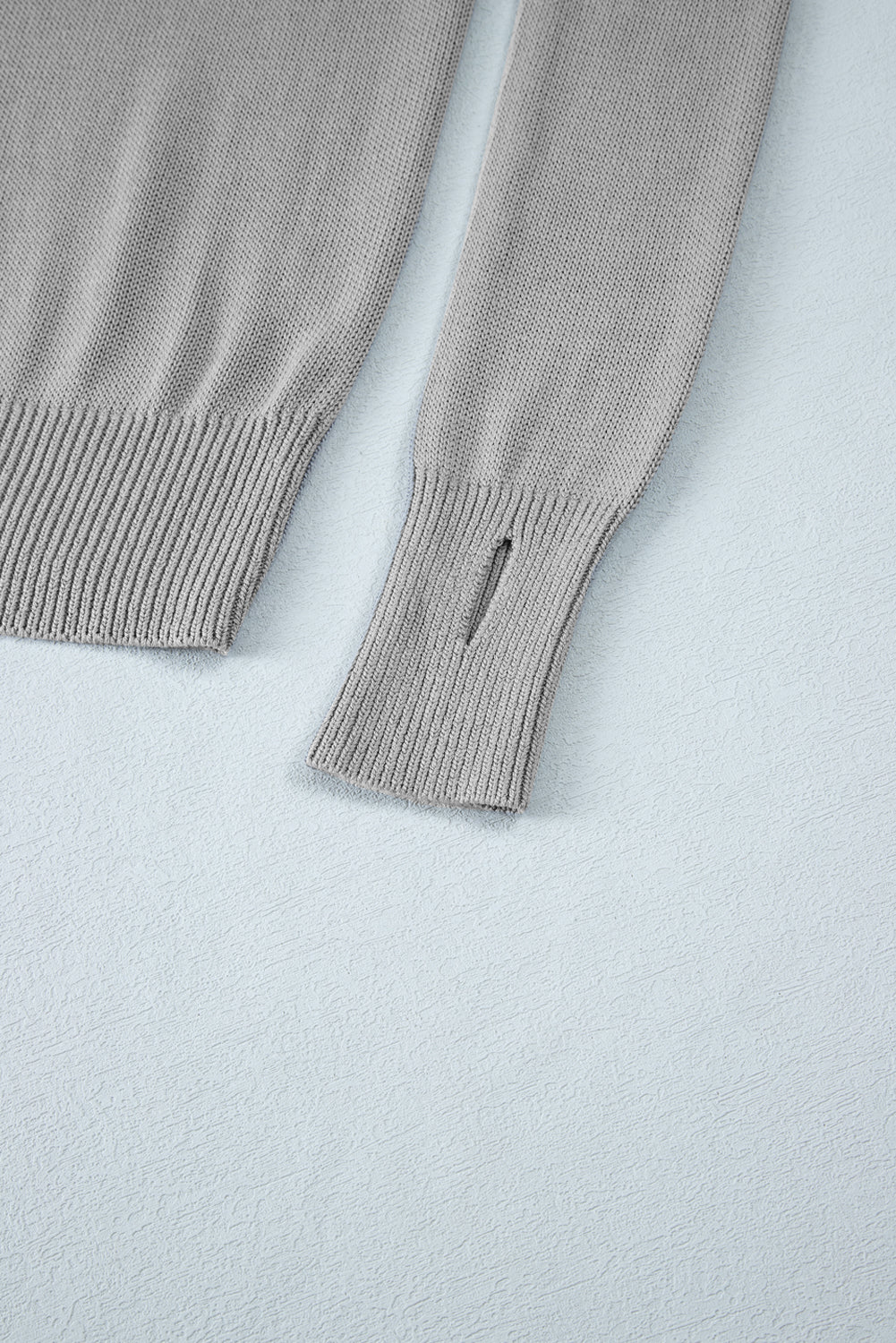 Grey Solid Colour Thumbhole Sleeve Ribbed Edge Sweater eAura