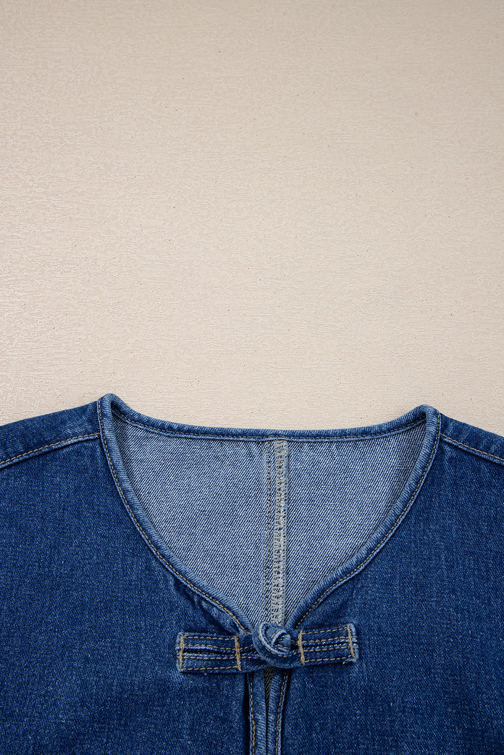 Blue Fastening Big Patched Pockets Straight Cut Deep Wash Denim Jacket - eAura