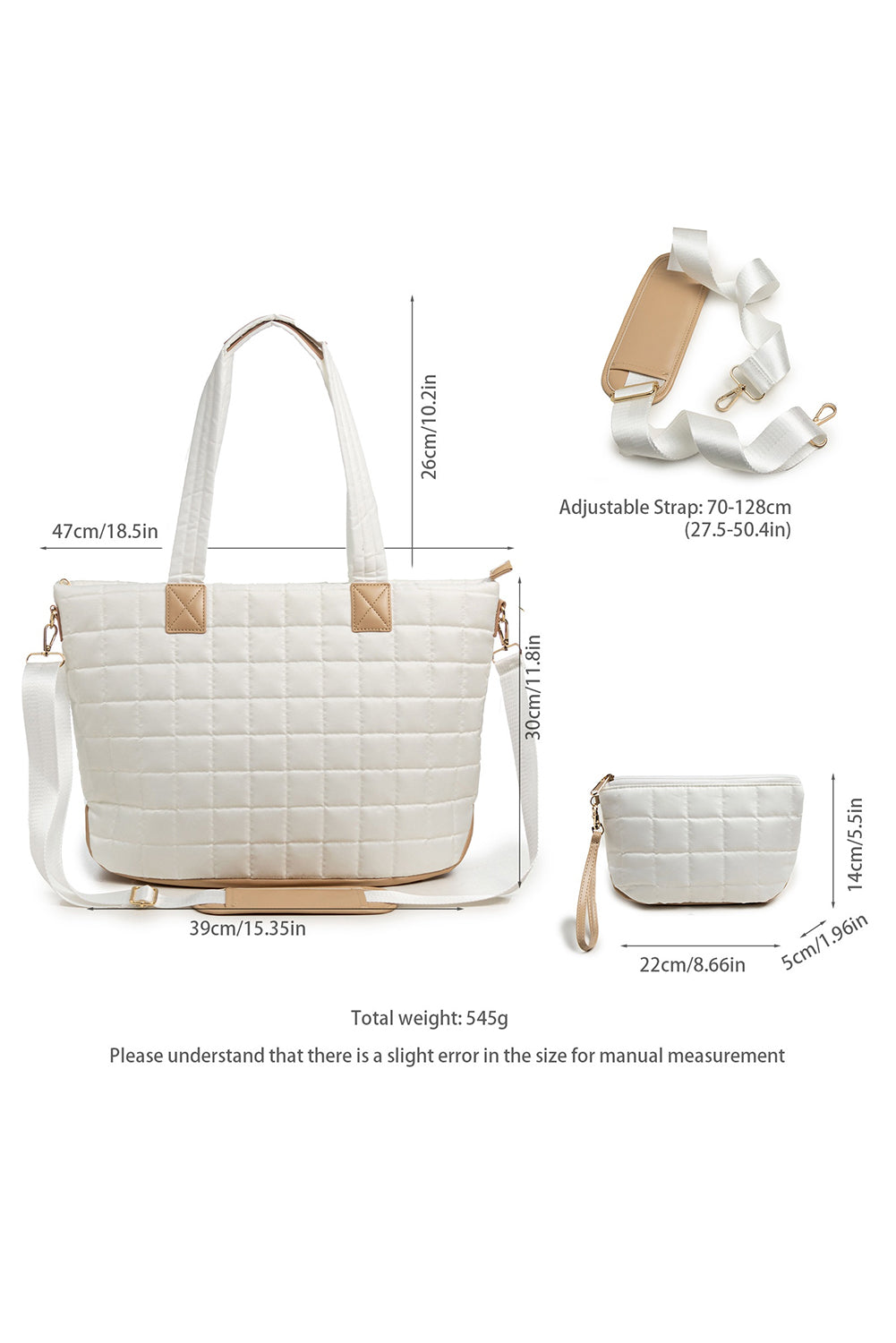 Camel Quiled Patchwork Large Tote Bag and Clutch 2pcs Set