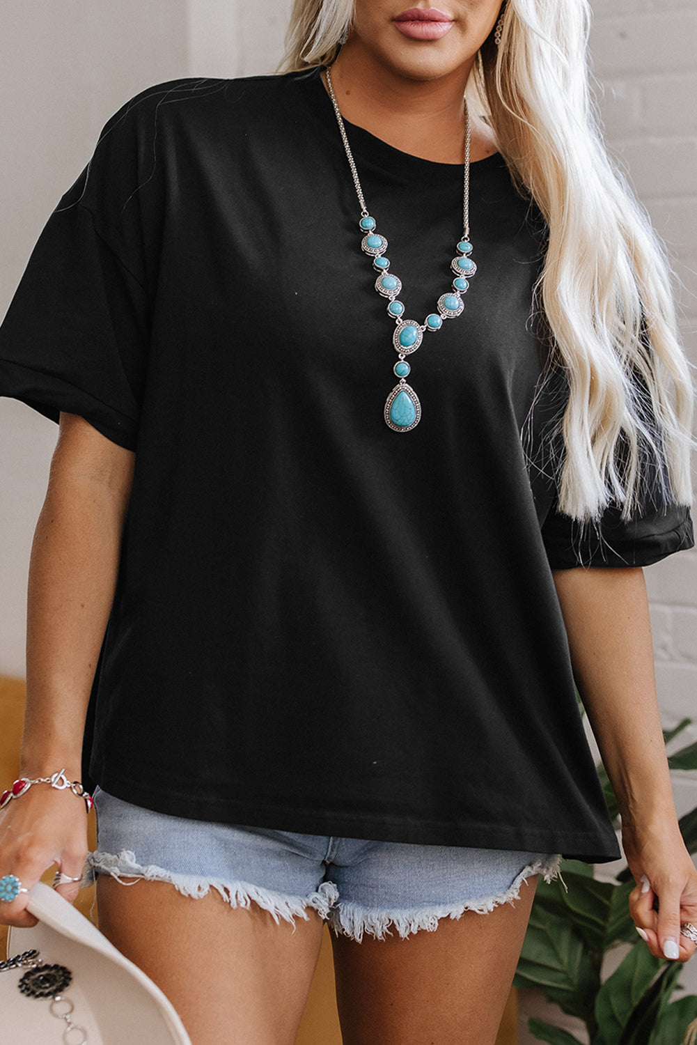 Black Loose Half Sleeve Hi Low Hem T Shirt eAura