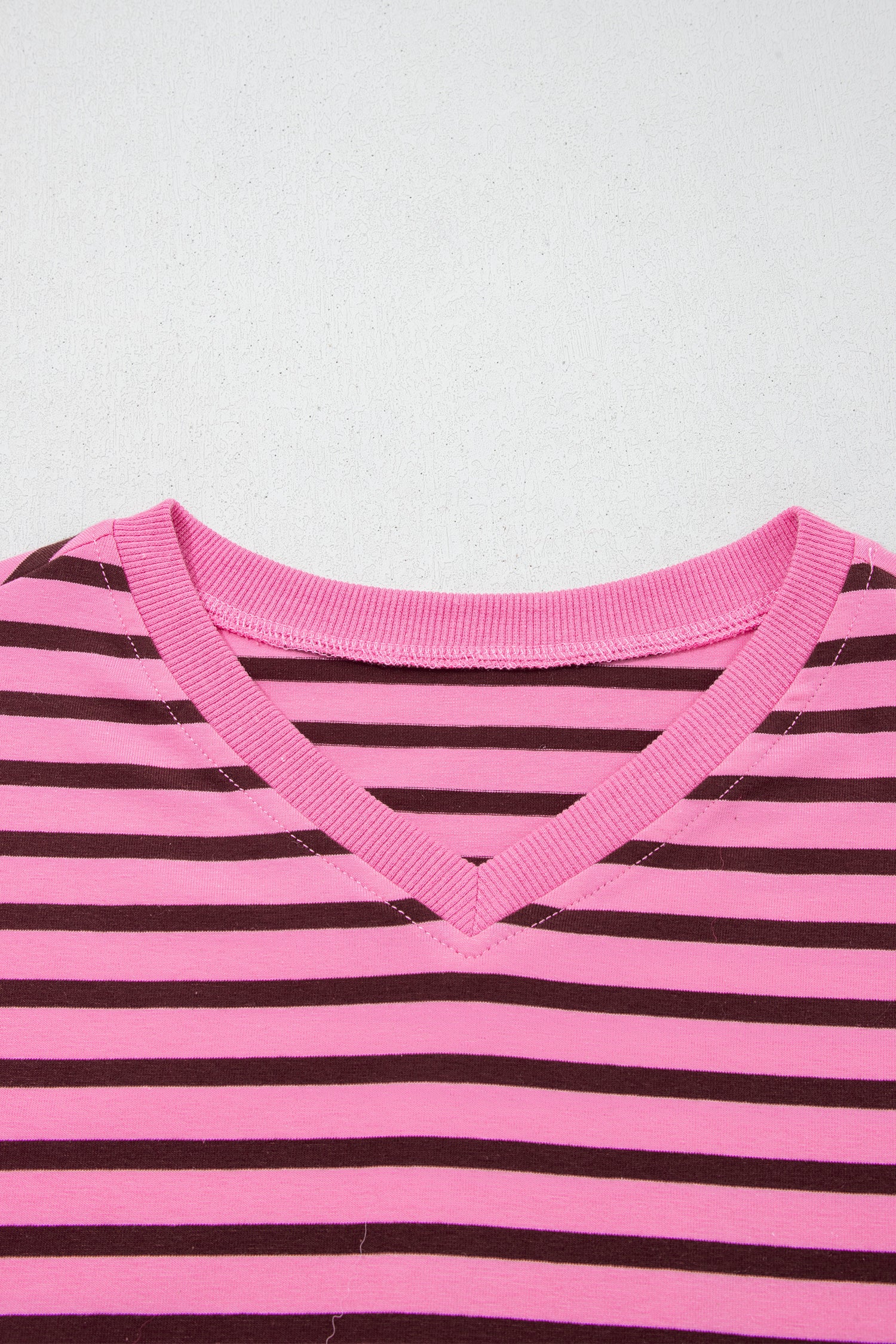V Neck Drop Shoulder Long Sleeve Top – Pink Stripe