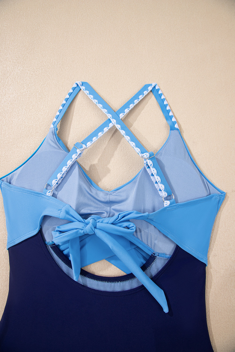Beau Blue Ric Rac Trim Contrasted Patchwork Cutout One Piece Swimsuit eAura