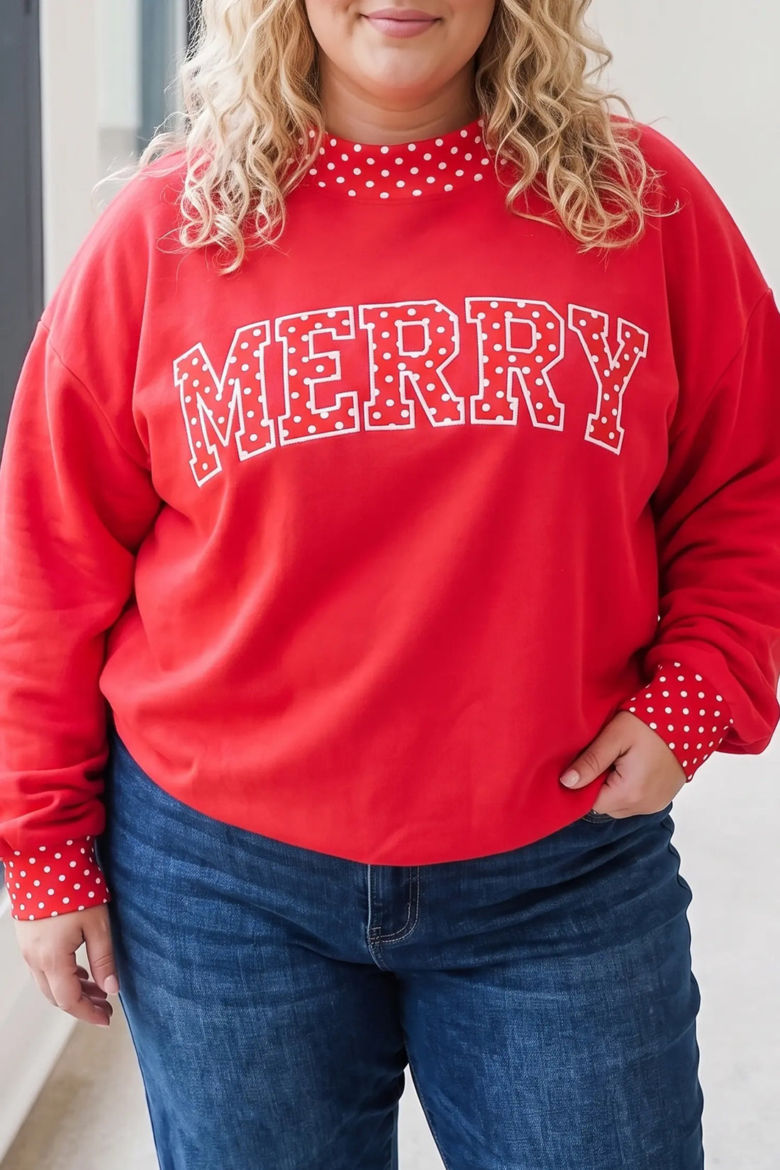 Casual Polka Dot Patchwork Letter Graphic Plus Size Sweatshirt