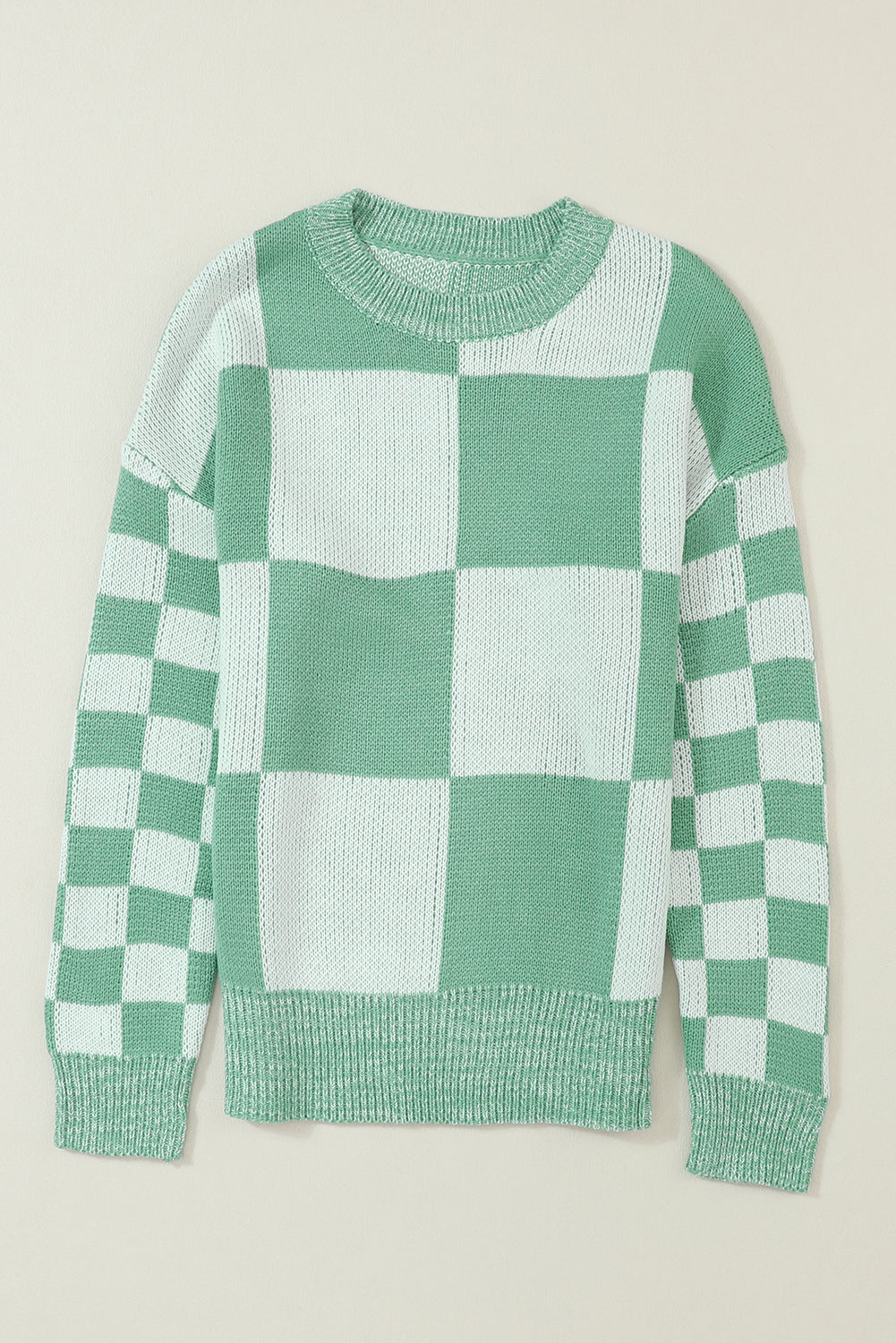 Flaxen Checkered Print Drop Shoulder Sweater eAura