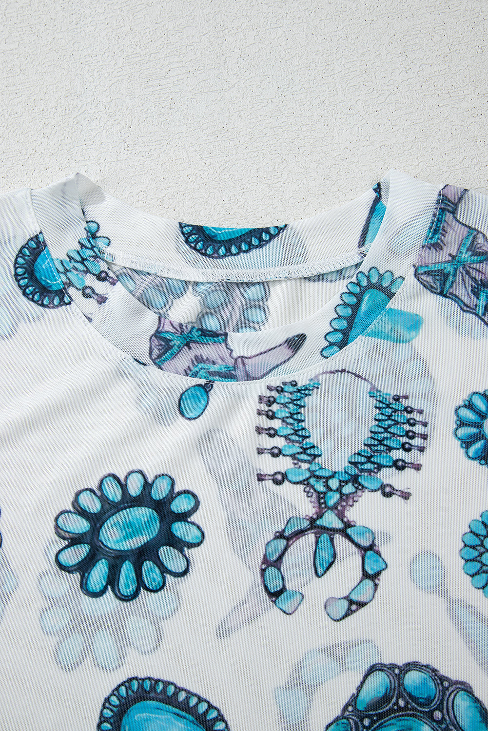 Sky Blue Western Turquoise Printed Crewneck Slim Fit Tee eAura