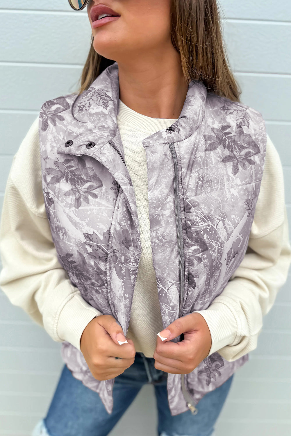 Camo Leaf Print Winter Puffer Vest - eAura