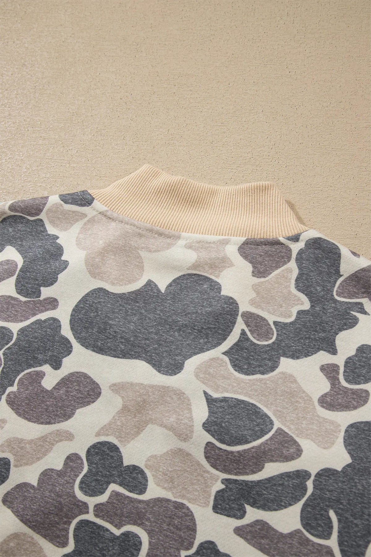 Camouflage Print Colour Block Trim Zip Bomber Sweatshirt – Multicolour