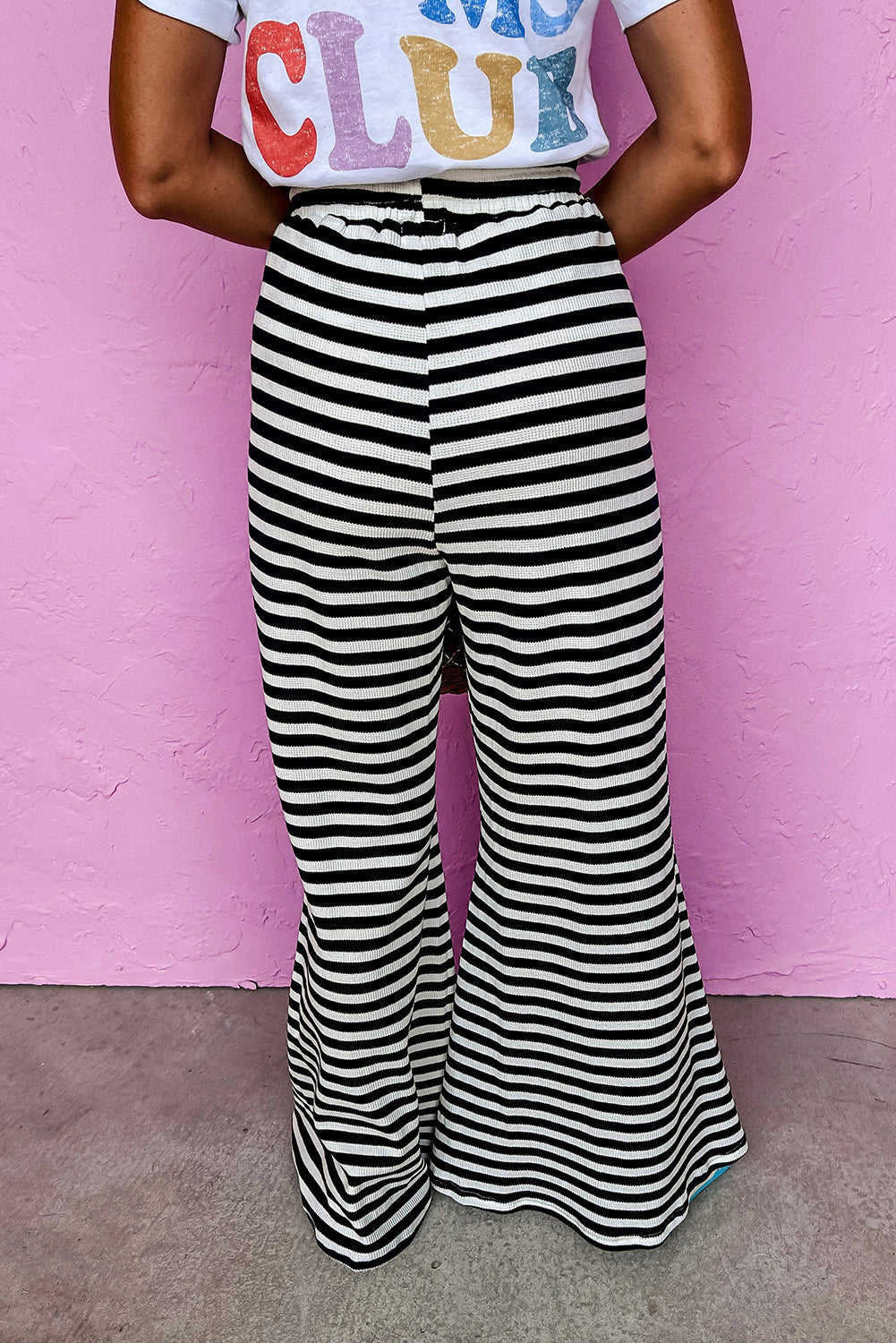 Black Stripe Lace-up Waist Casual Flared Trousers BB Fashion Outlet