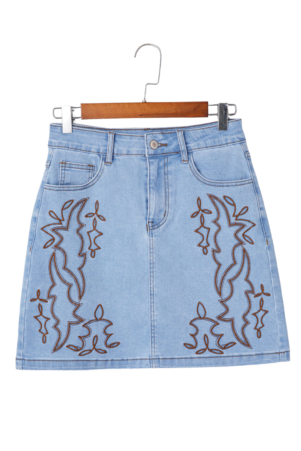Blue Western Embroidered Denim Mini Skirt eAura