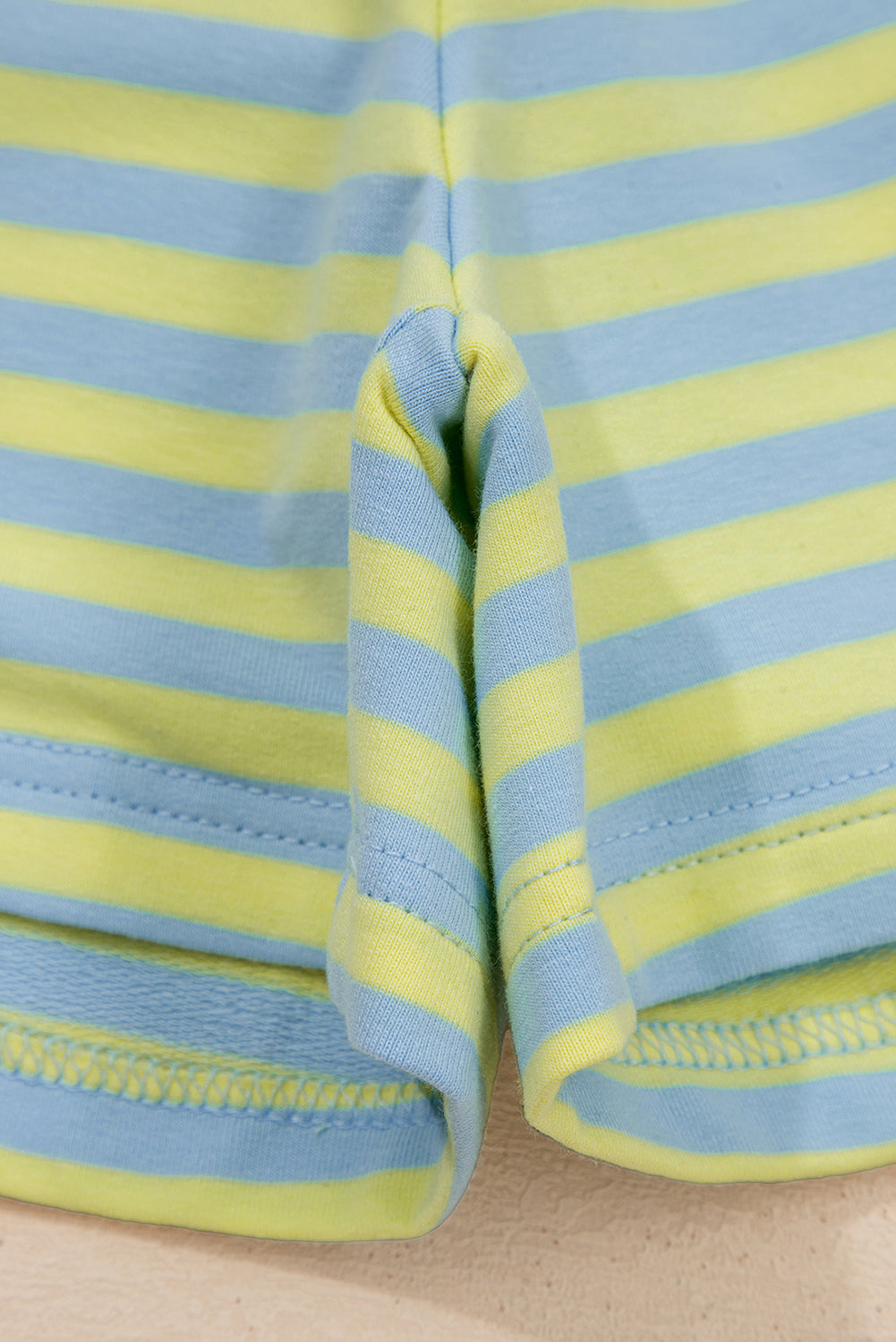 Color Block Detail Long Sleeve Pullover Elastic Waist Pull On Shorts 2pcs Set – Yellow Stripe