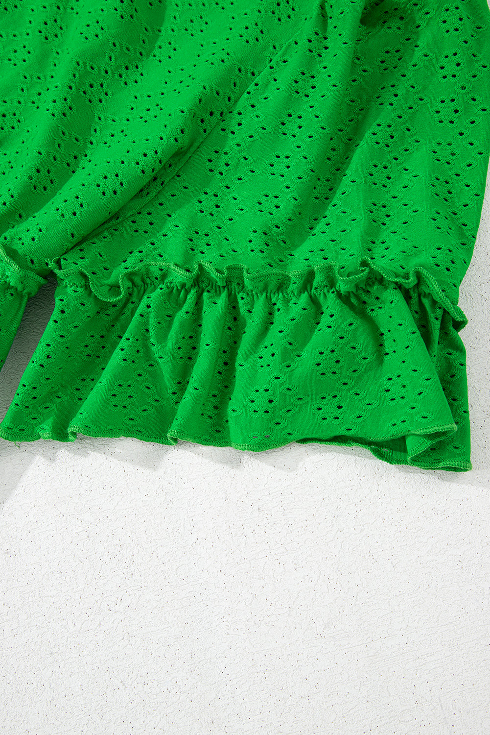 Green Textured Frilled Short Sleeve Plus Size Babydoll Blouse BB Fashion Outlet