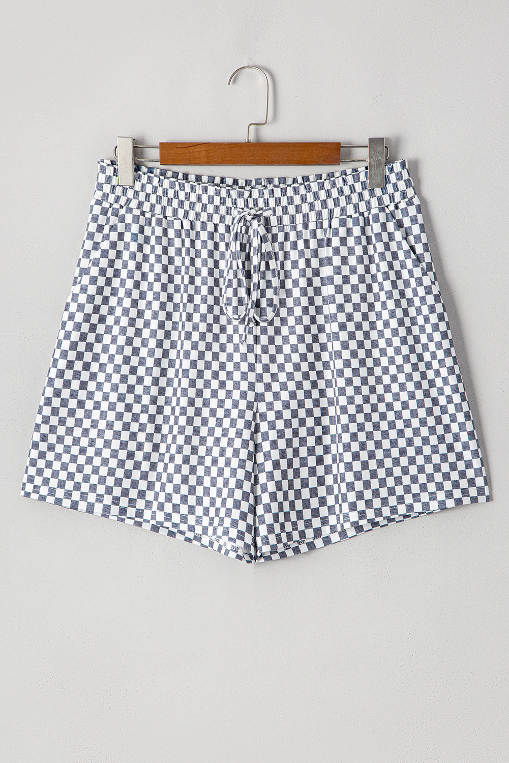 Grey Checkerboard Lace-Up High Waist Plus Size Casual Shorts - BB Fashion Outlet