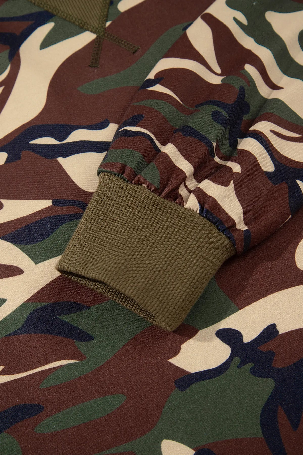 Camouflage Print Round Neck Baggy Pullover Sweatshirt – Multicolour