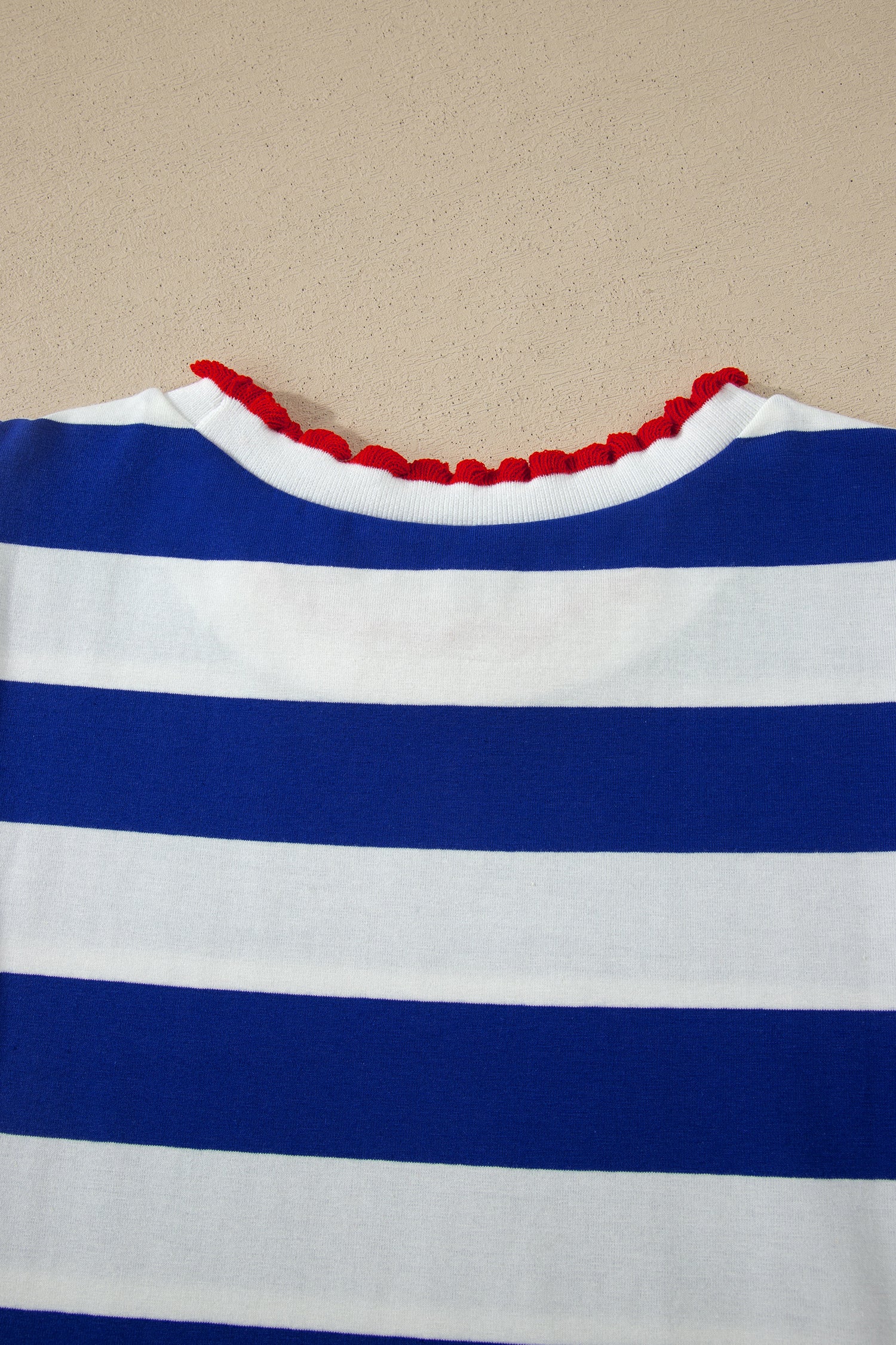 Stripe Contrast Trim Round Neck Short Puff Sleeve Shift Mini Dress